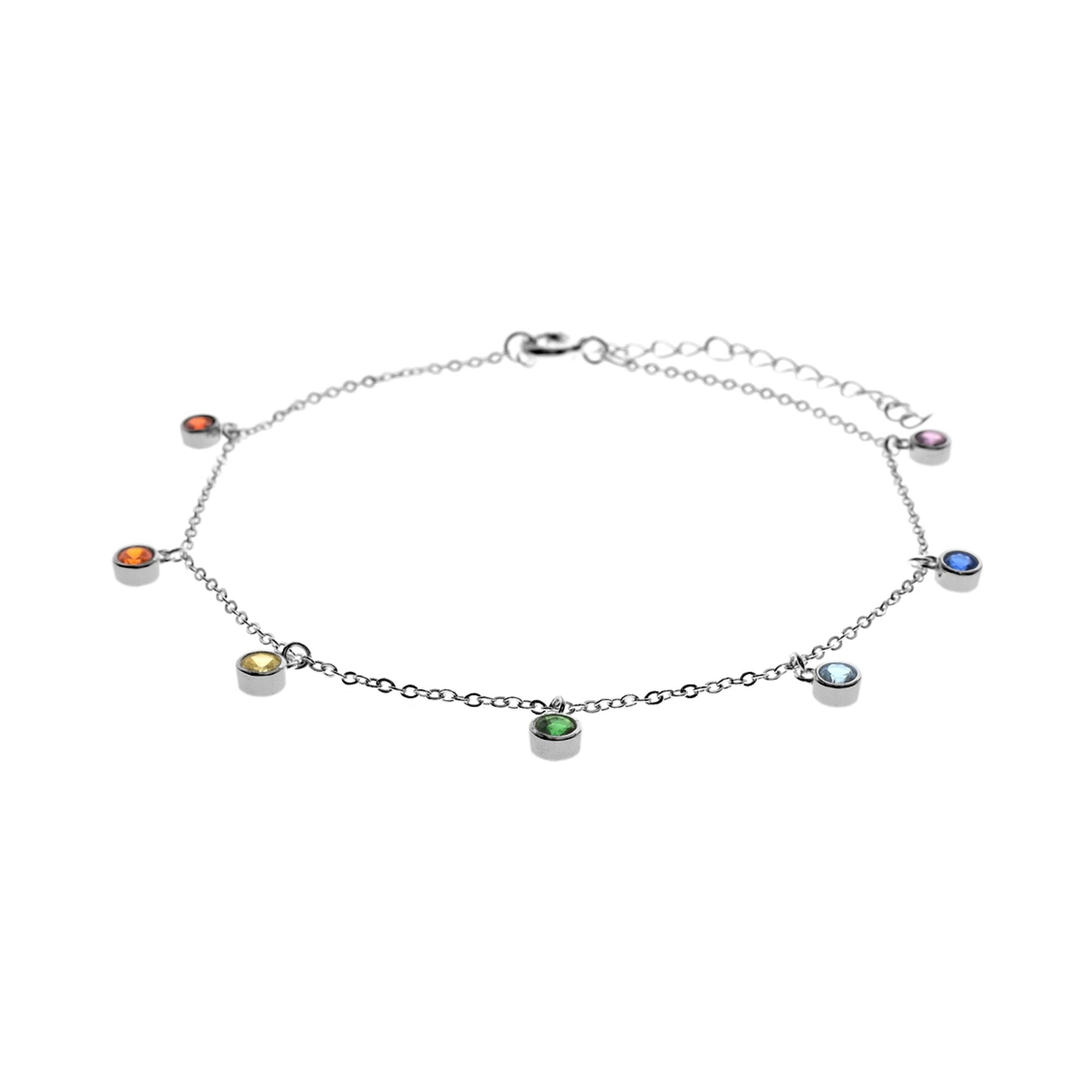 Heidi silver anklet with multi-colour CZ stones