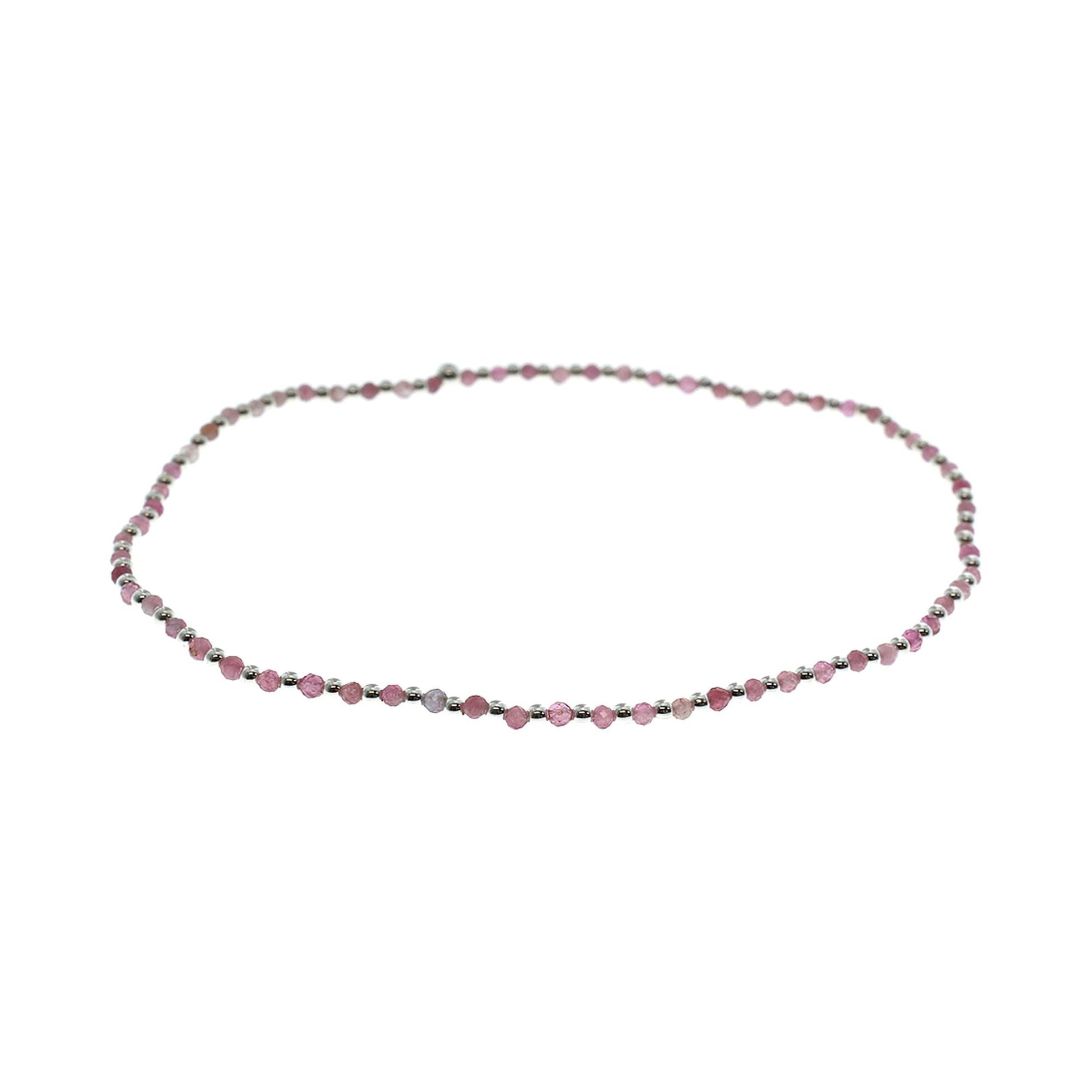 Avianna pink tourmaline & silver bead stretch anklet