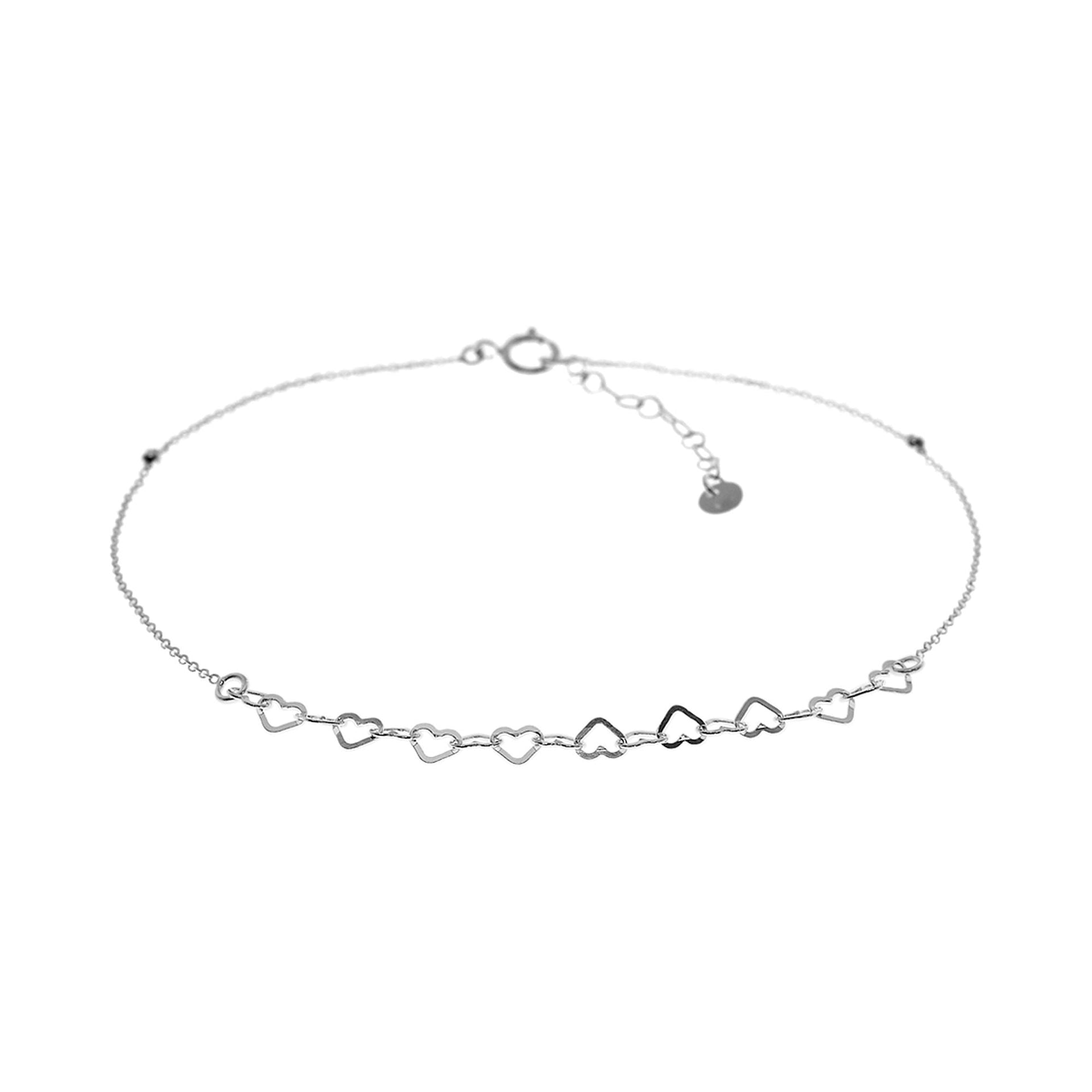 Lily linked heart silver anklet