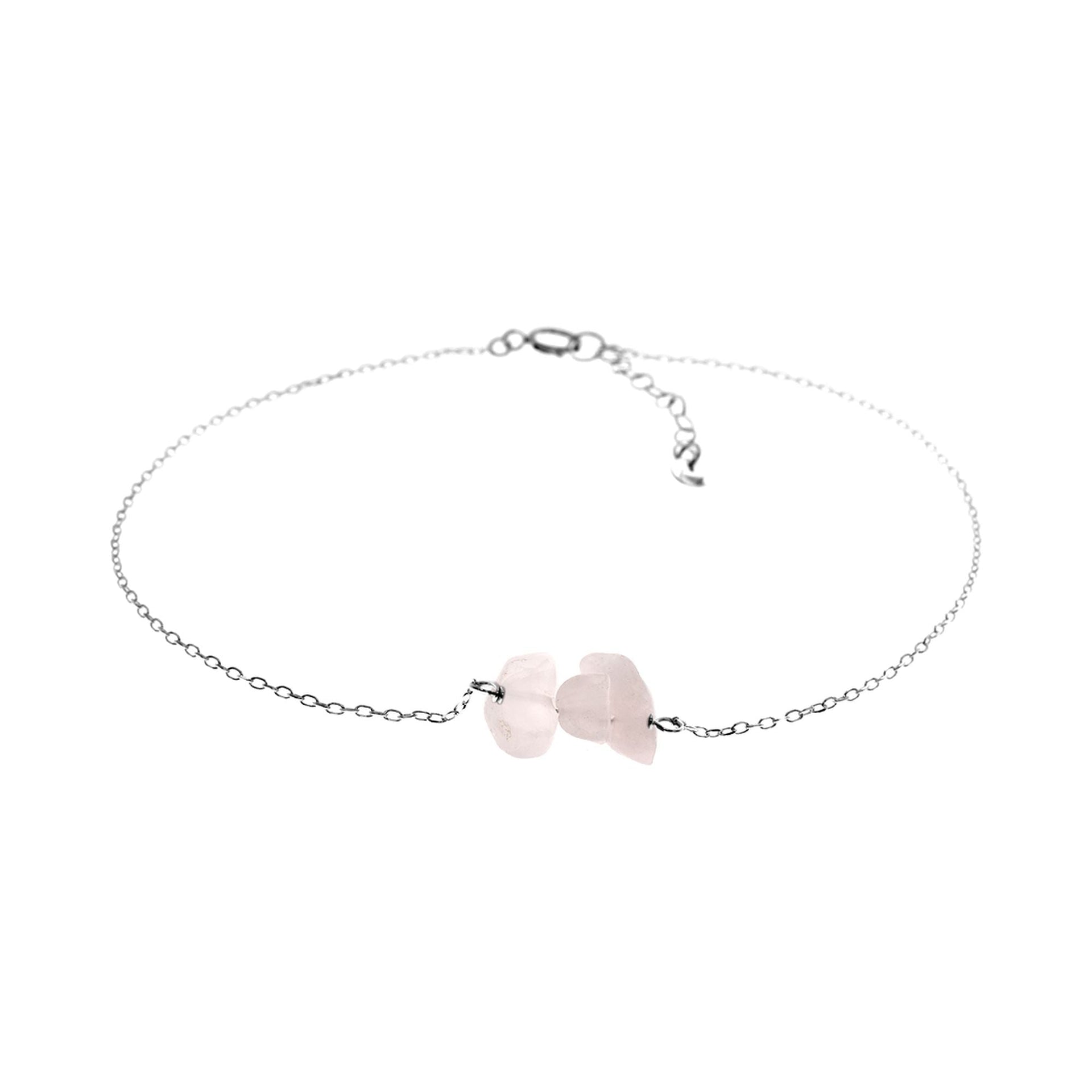 Josephine tumbled rose quartz & silver anklet