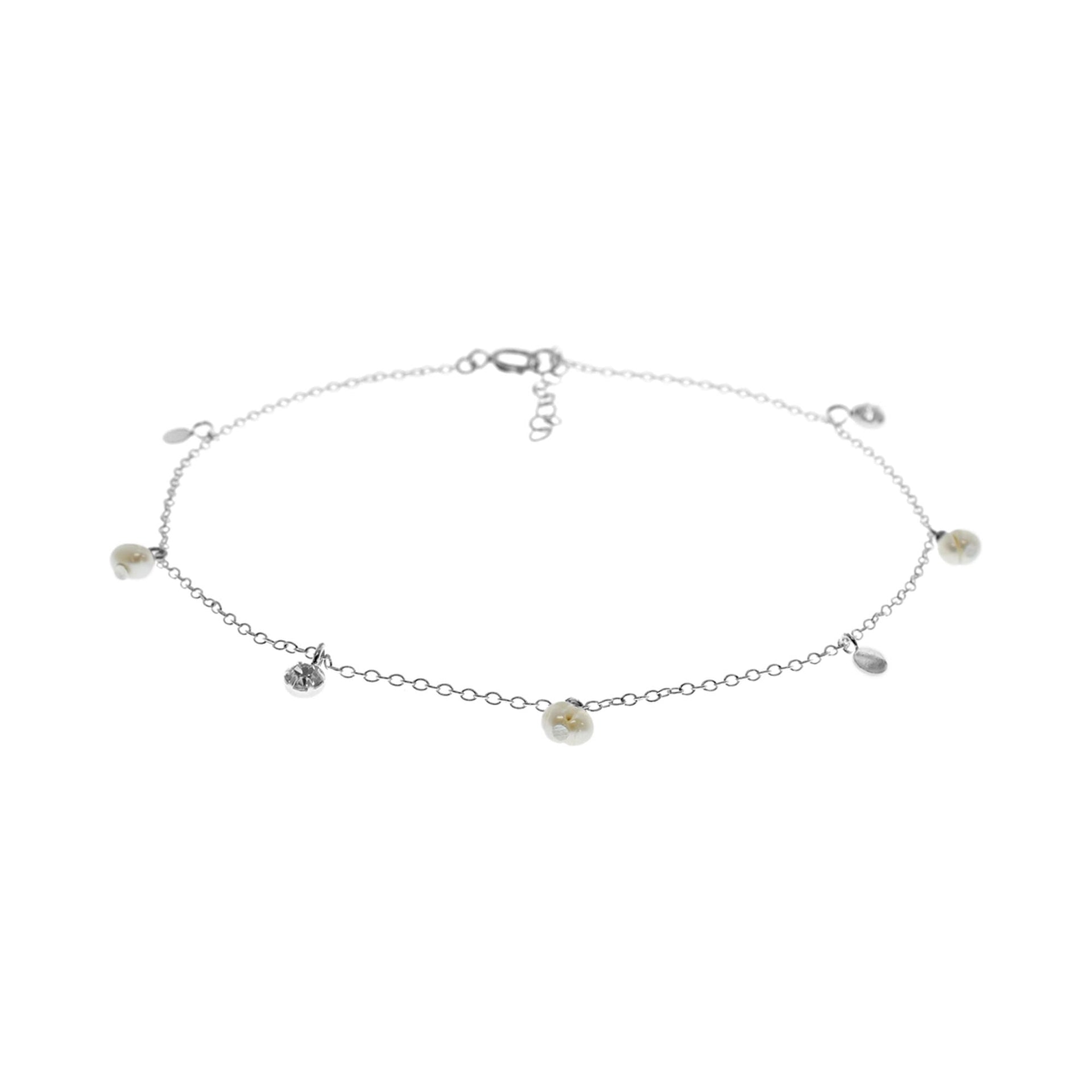 Rosa freshwater pearl & CZ silver anklet