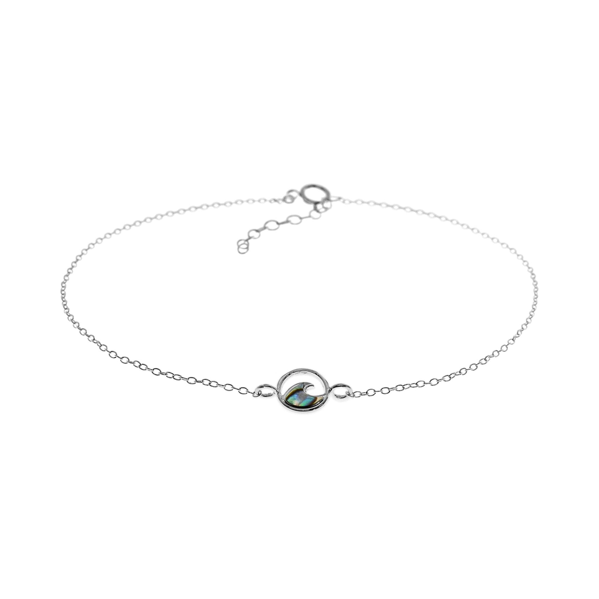 Leona paua shell wave silver anklet