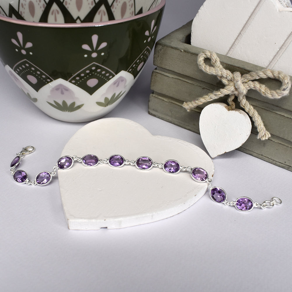 Bridget oval faceted amethyst and silver bracelet