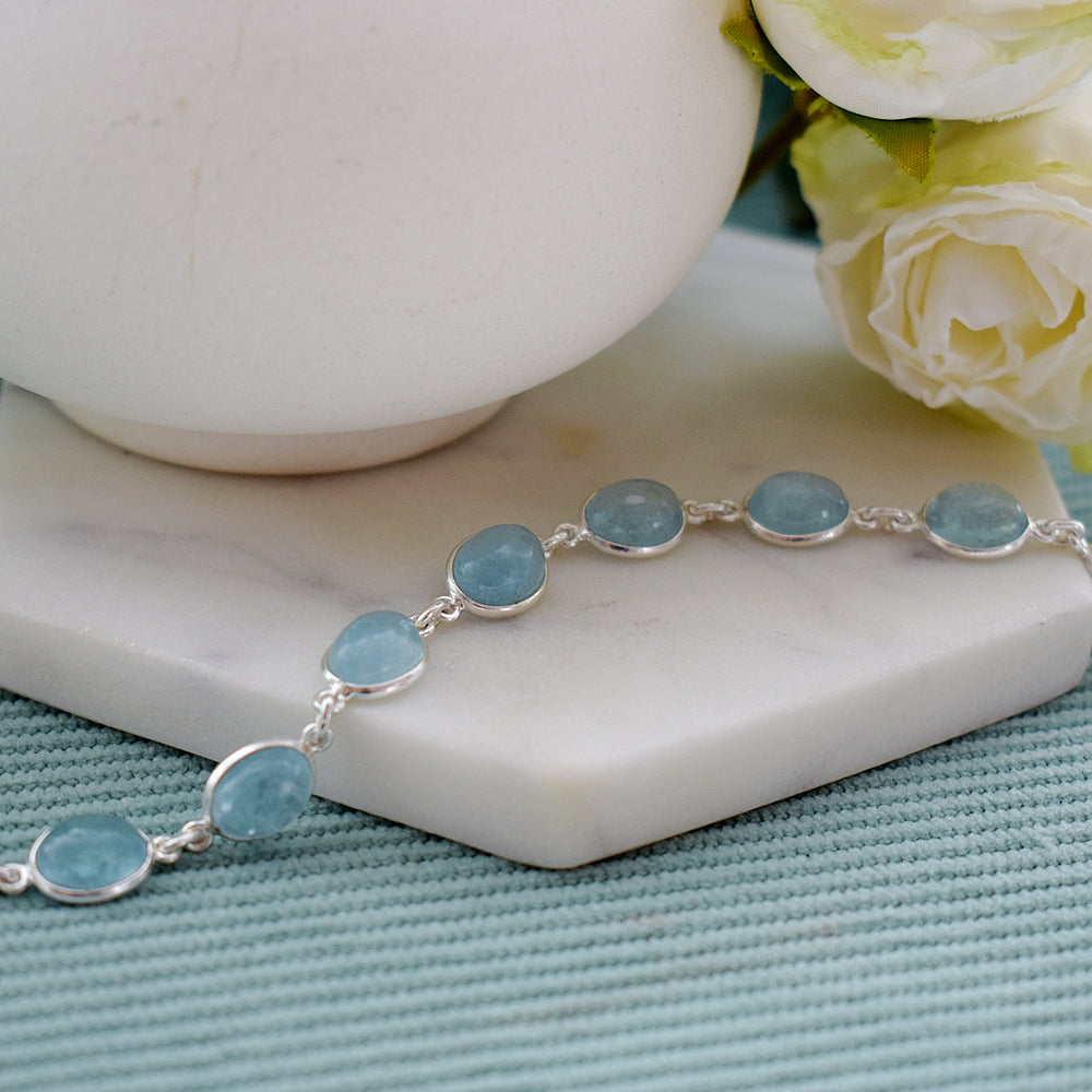 Bridget oval aquamarine and silver bracelet