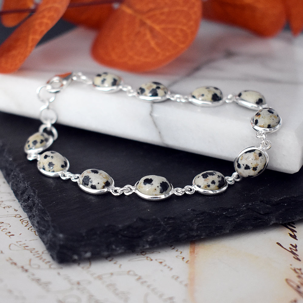 Bridget oval dalmatian jasper and silver bracelet