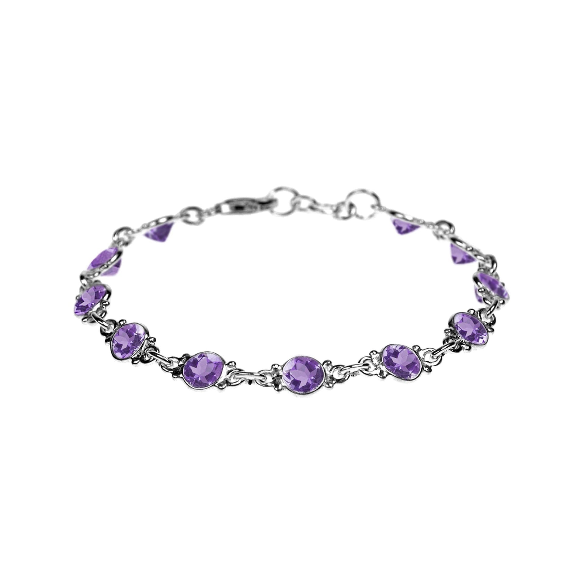 Bridget round faceted amethyst and silver bracelet