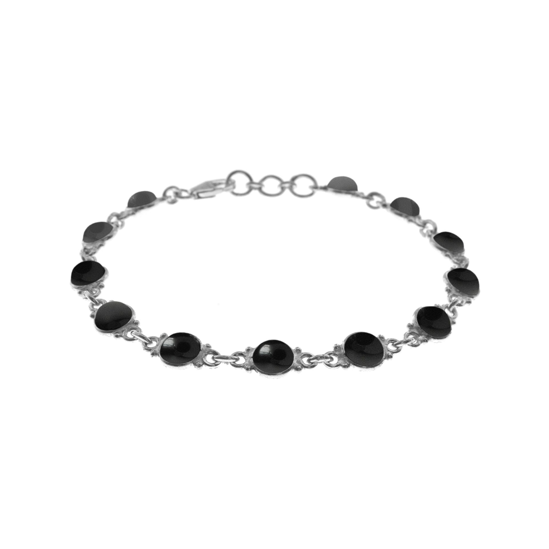 Bridget round black onyx and silver bracelet