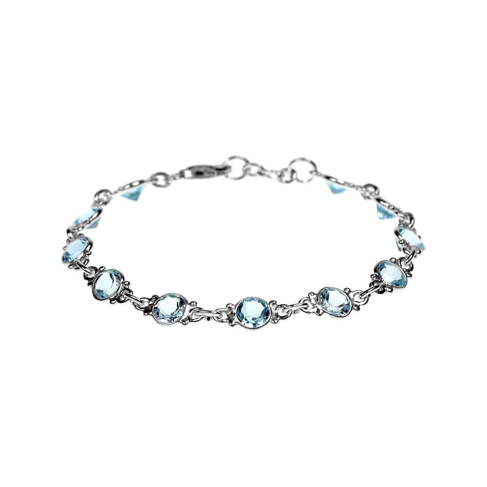 Bridget round faceted blue topaz and silver bracelet