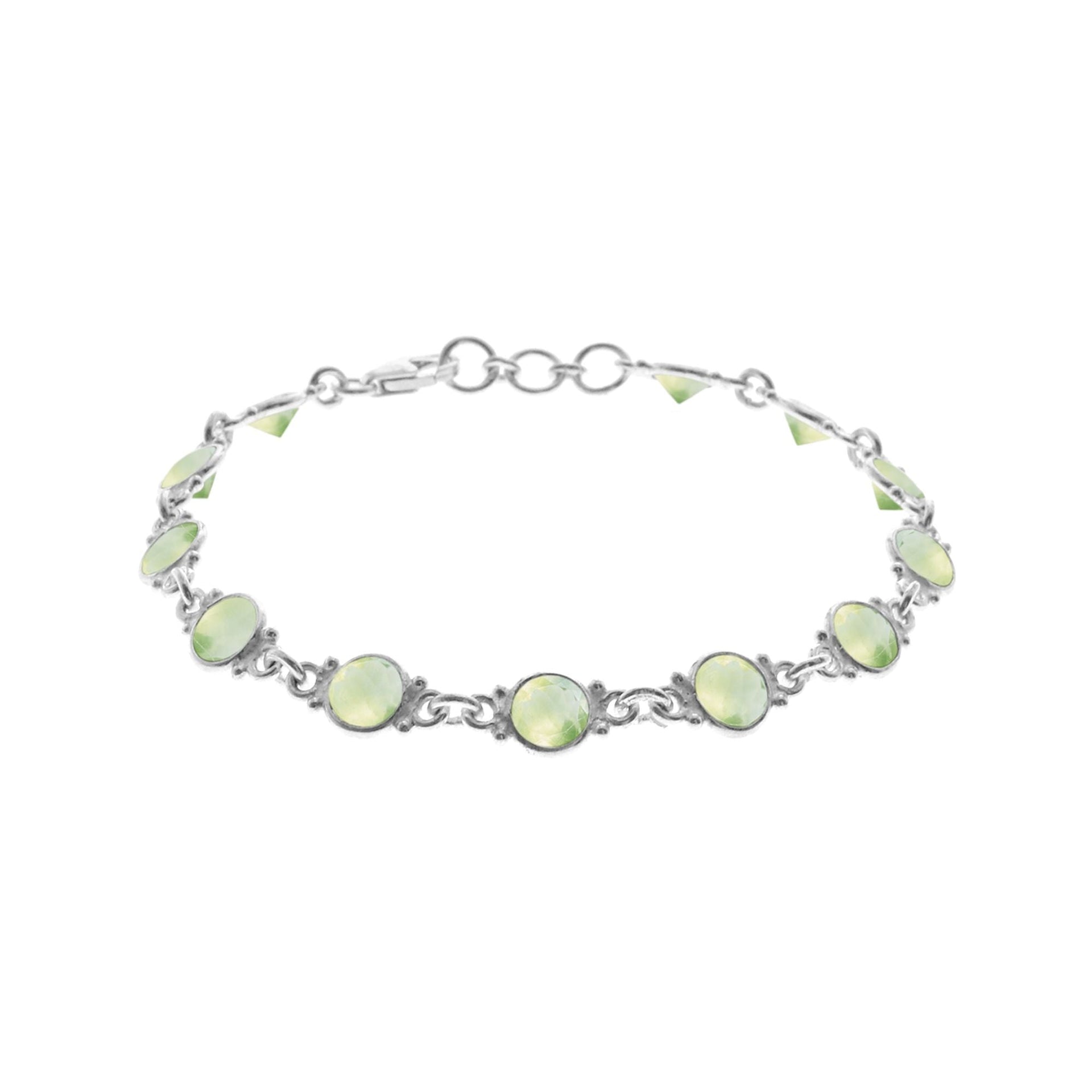 Bridget round prehnite and silver bracelet