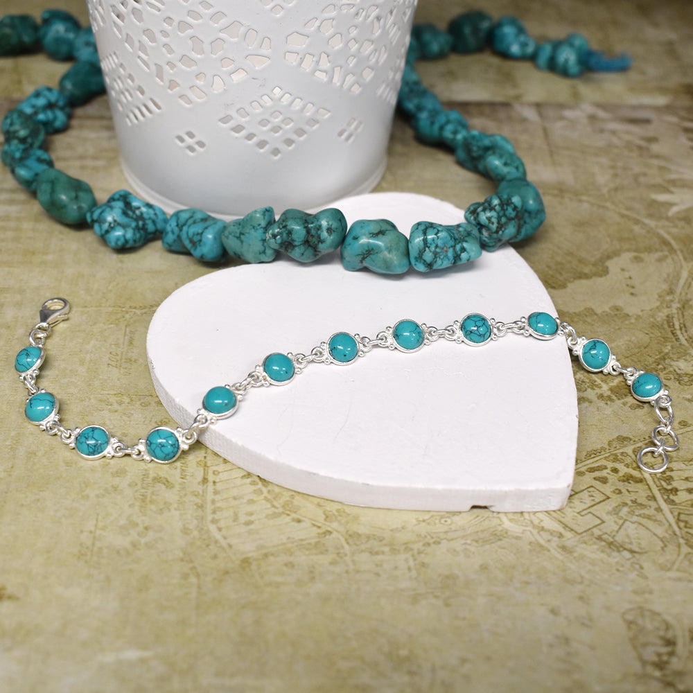 Bridget round turquoise and silver bracelet
