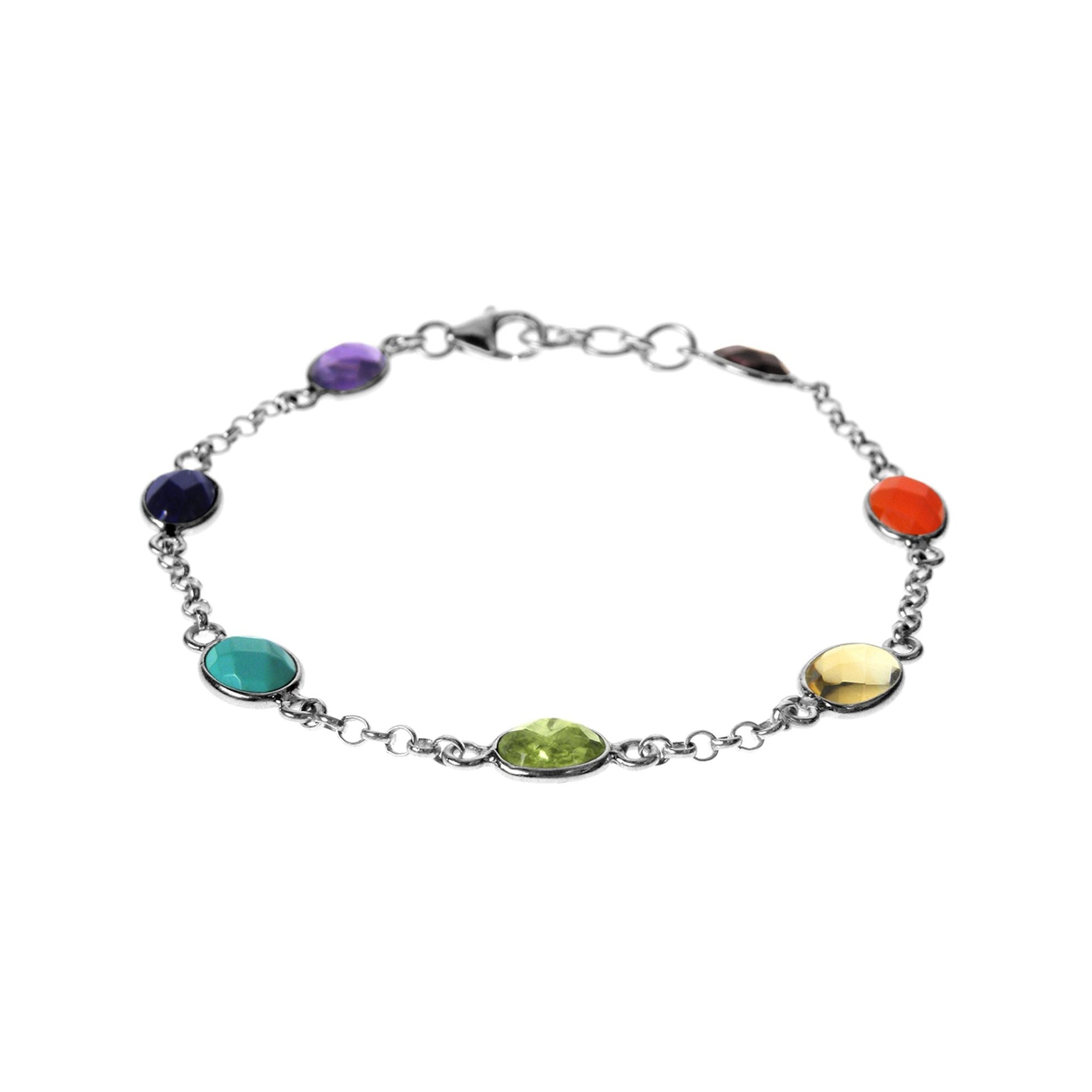 Bridget chain linked multi-coloured gemstone bracelet
