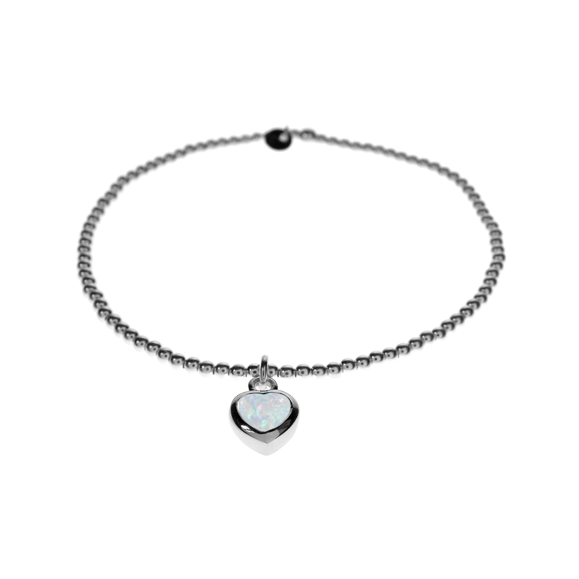 Angelica stretchy silver bracelet with white heart opalique