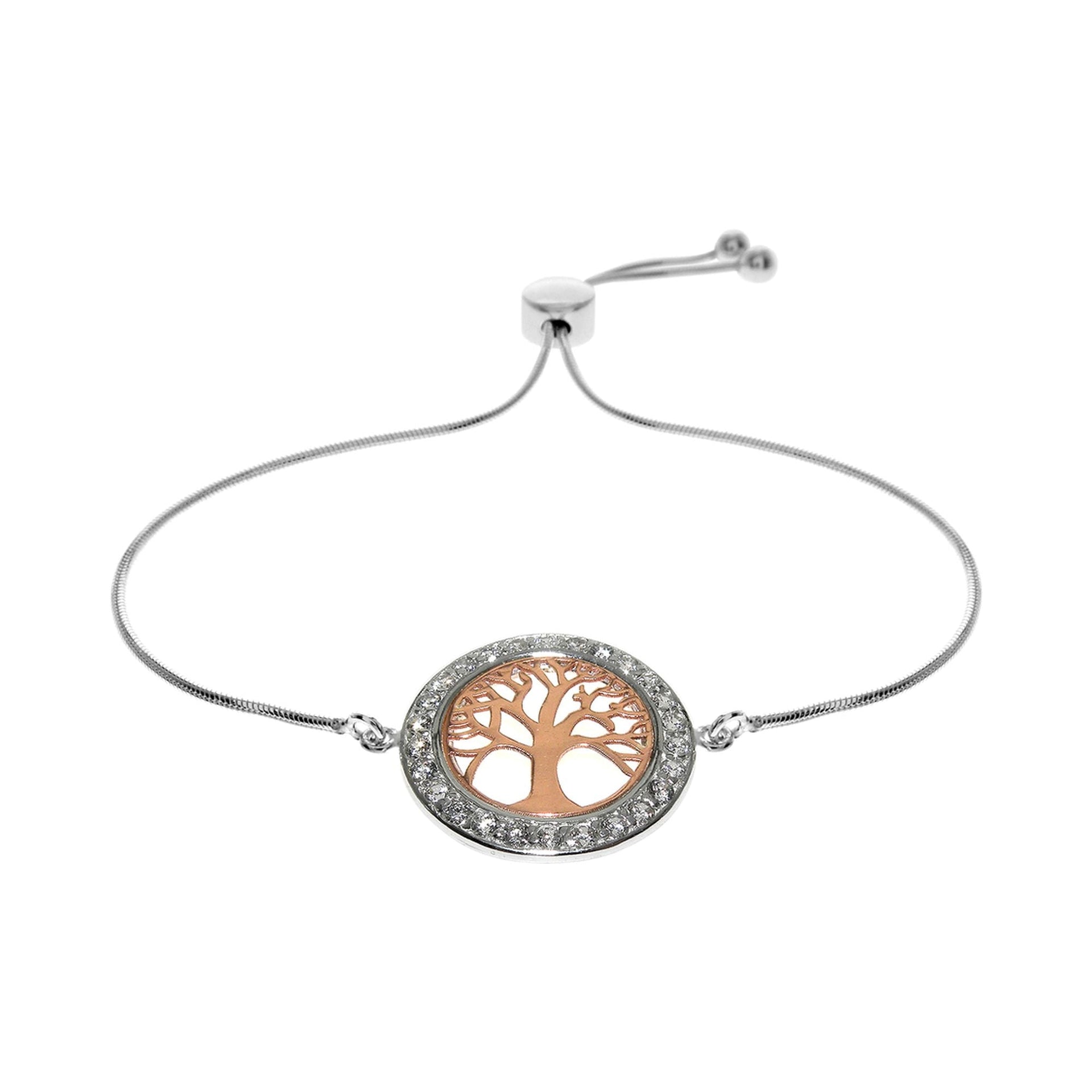 Rose gold plated tree of life with CZ surround bracelet