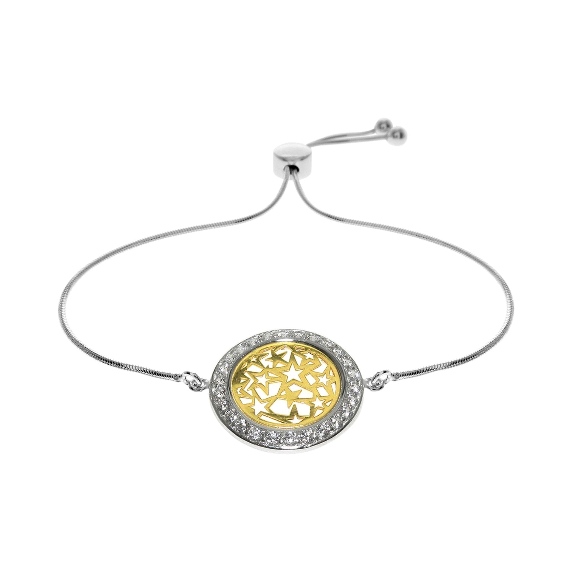 Gold plated disc bracelet set with CZ