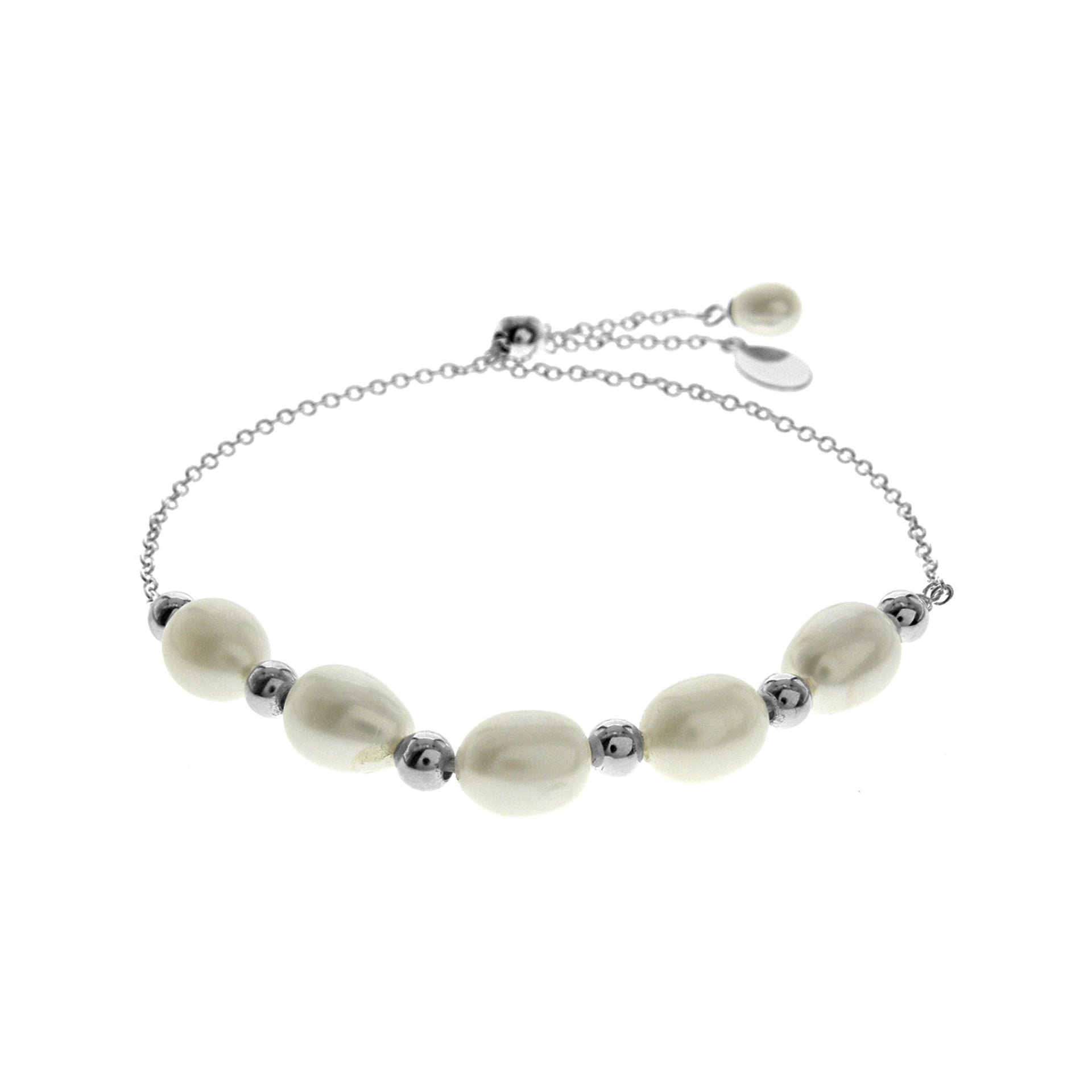 Elsie silver beaded bracelet with oval pearls