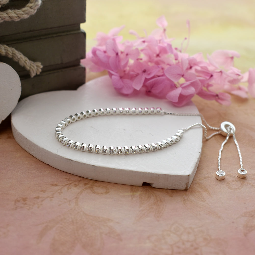 Kenzie CZ tennis silver slider bracelet