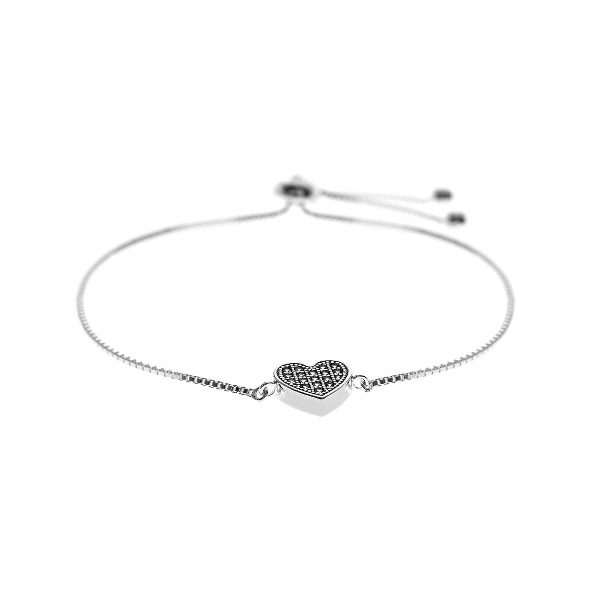 Mariah CZ heart silver slider bracelet