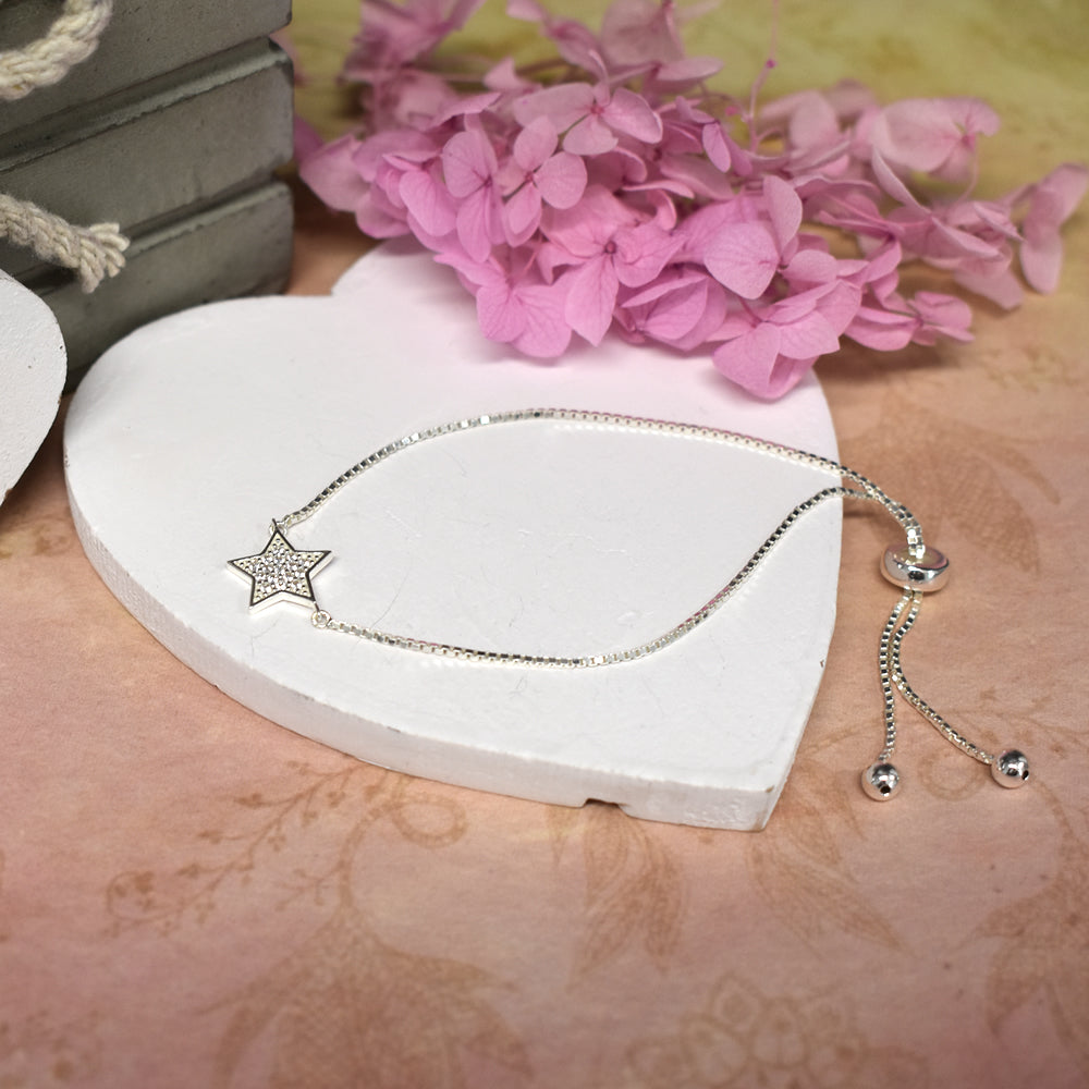 Natalie CZ star silver slider bracelet