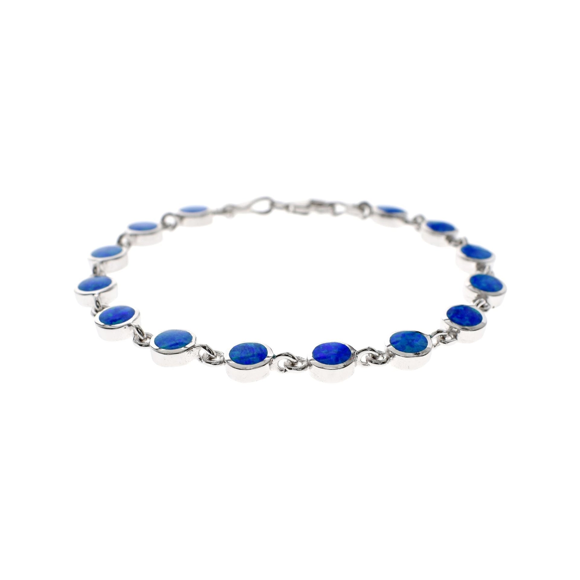 Diana round dark blue opalique linked silver bracelet