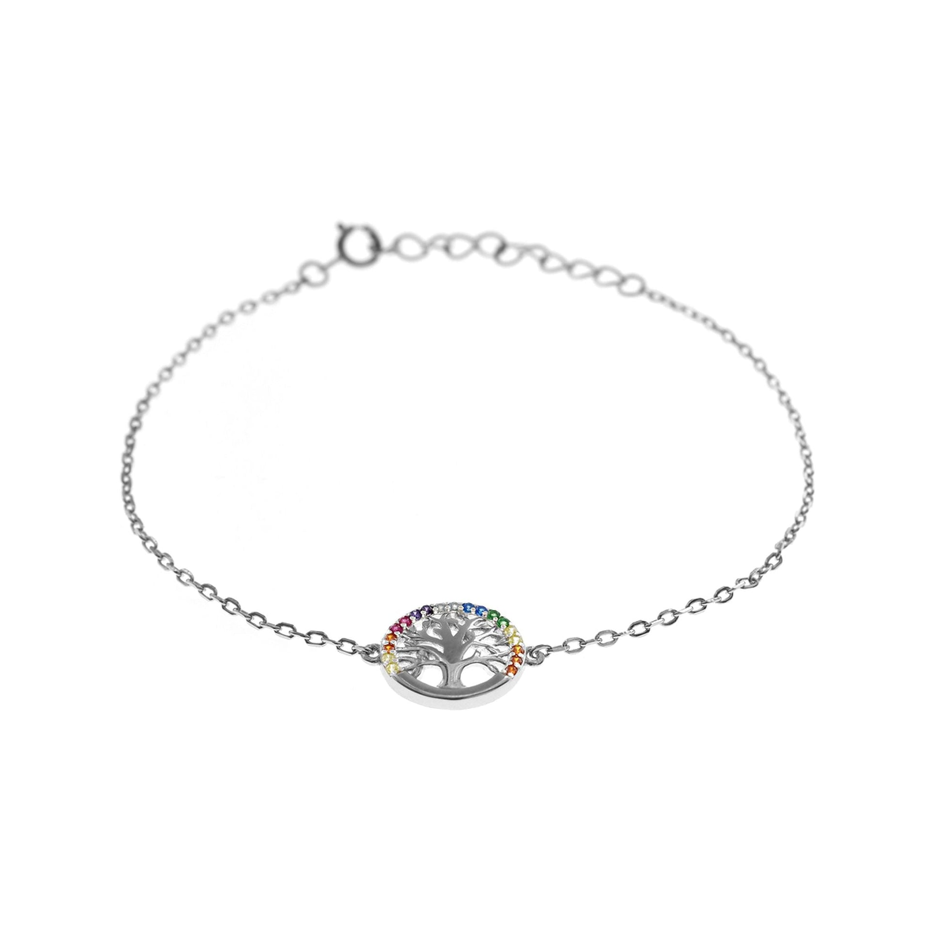 Callista rainbow CZ surround silver tree of life bracelet