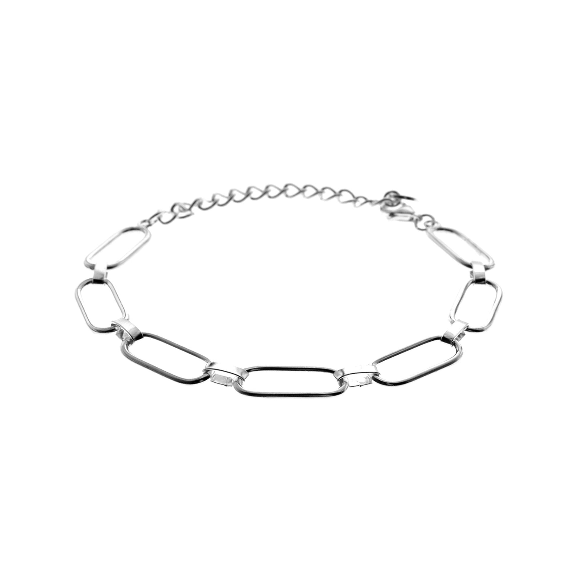 Skyla long oval silver chain bracelet