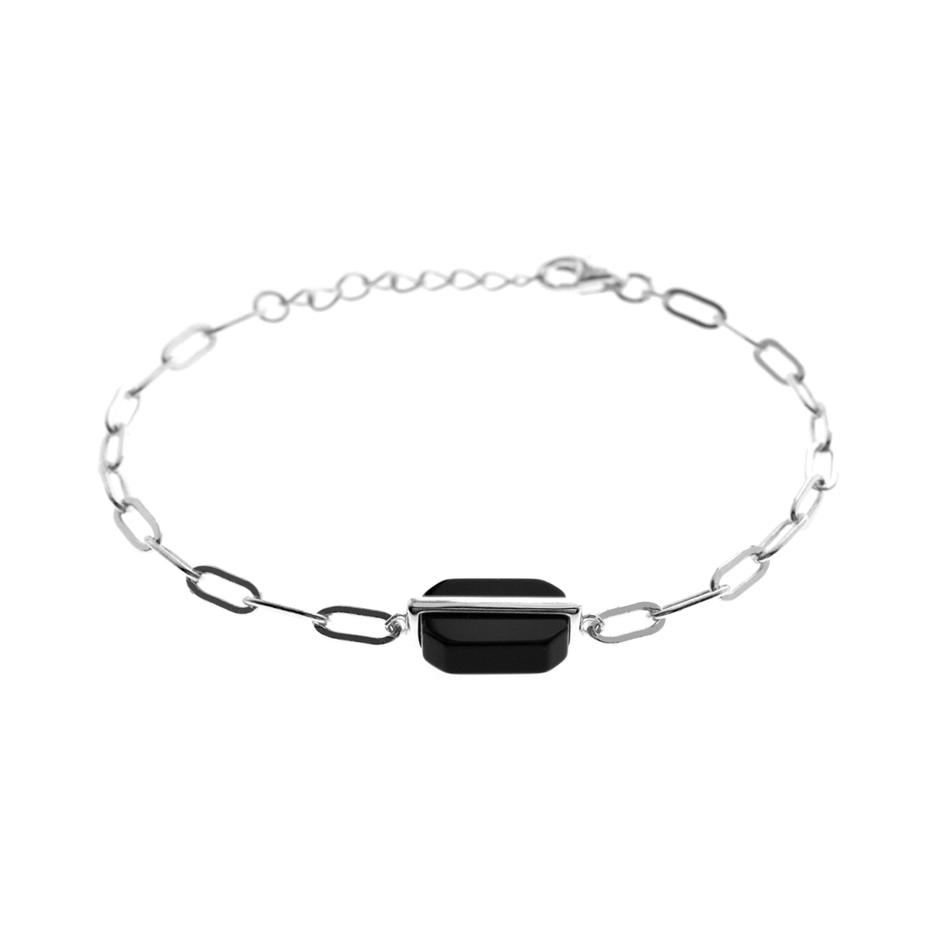 Elongated link bracelet with hexagonal black onyx