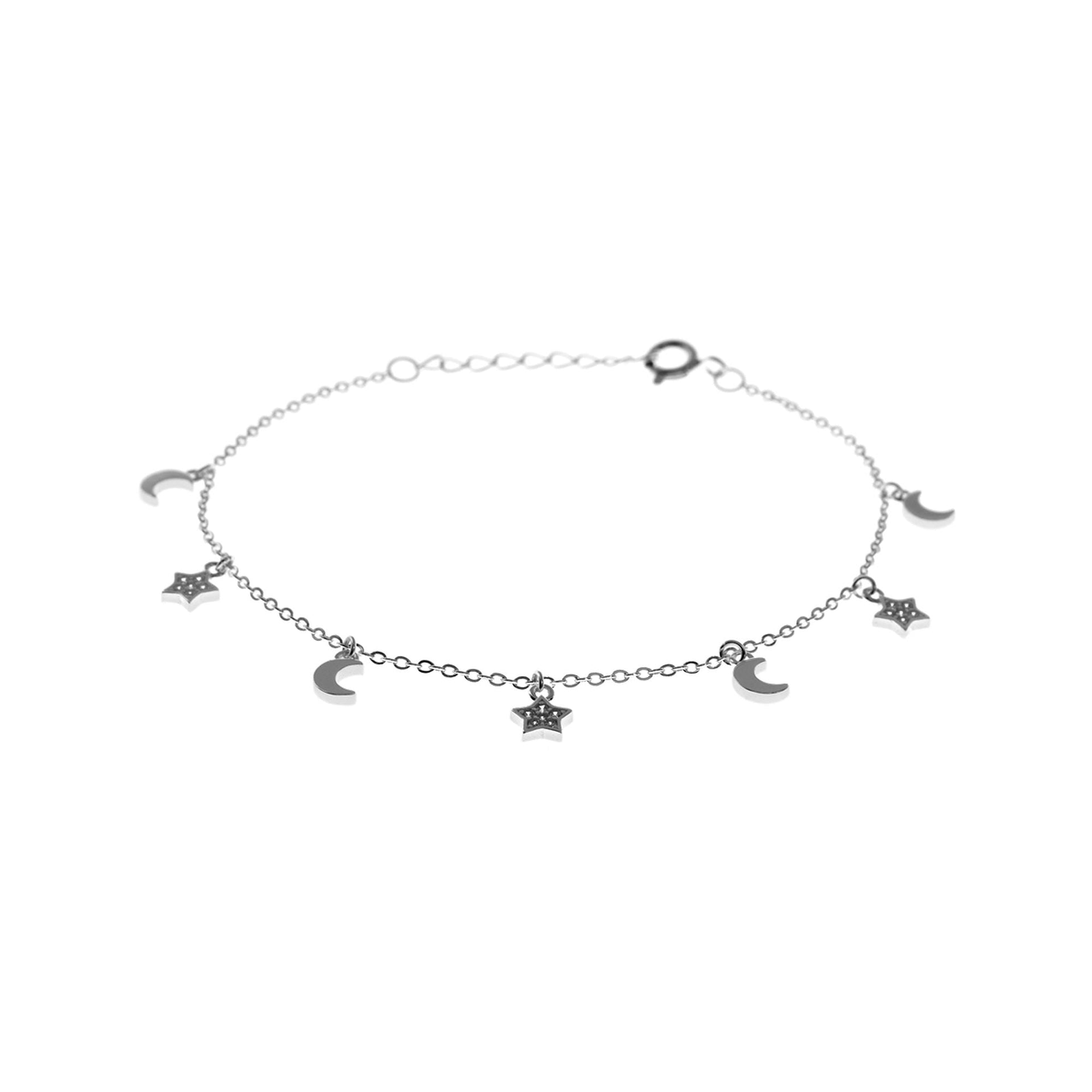 Amy silver & CZ star & moon charm bracelet
