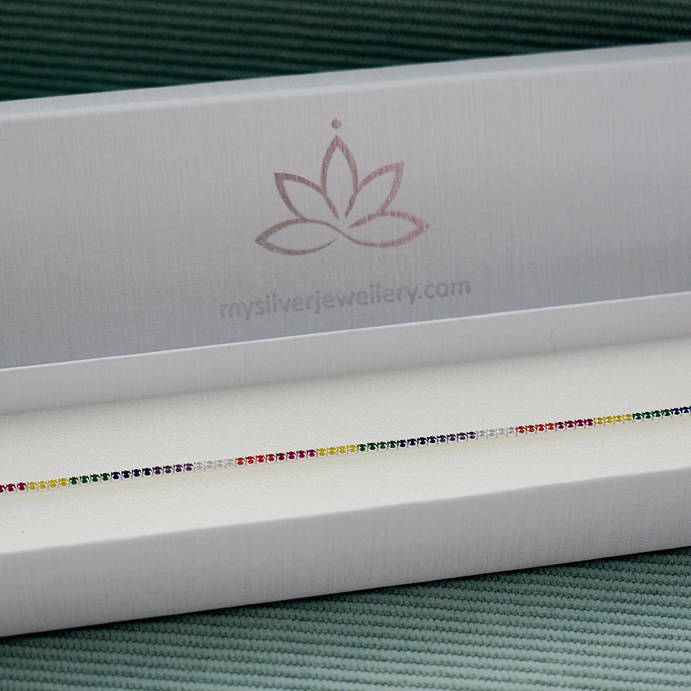 Callista rainbow CZ silver tennis bracelet