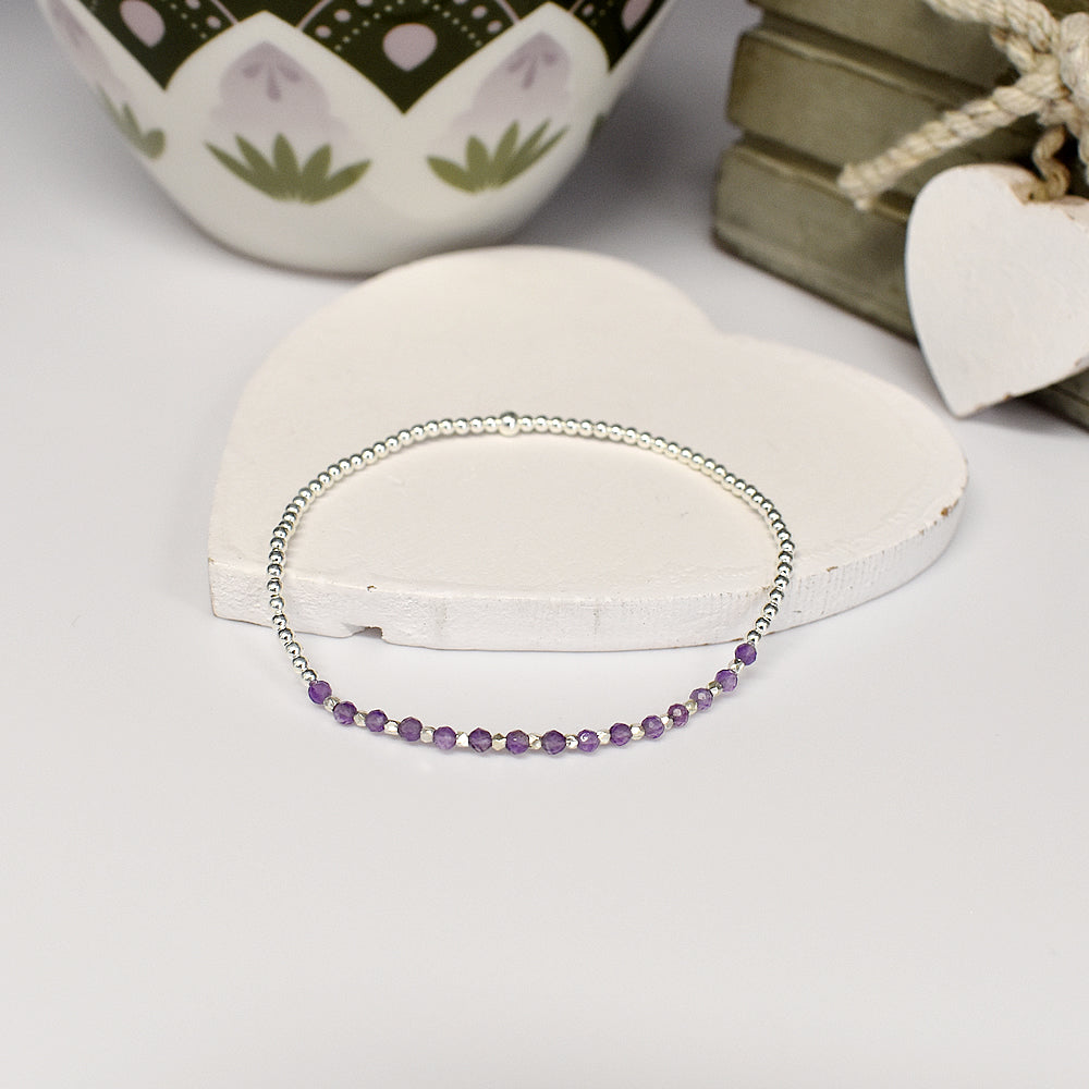 Sophia half silver stretch amethyst bead bracelet