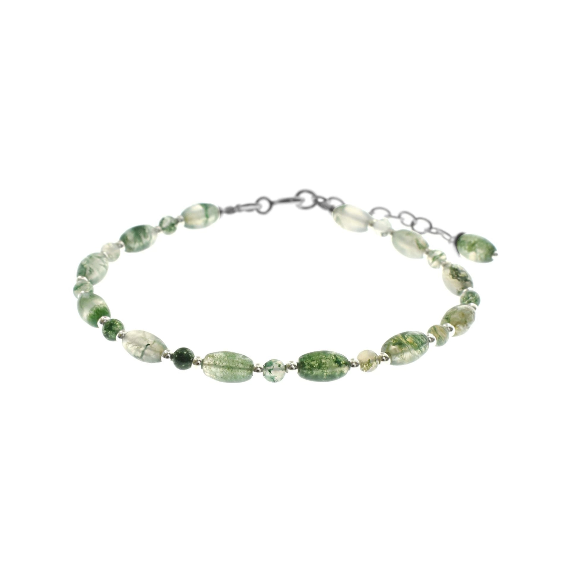 Jaelyn moss agate & silver bead bracelet