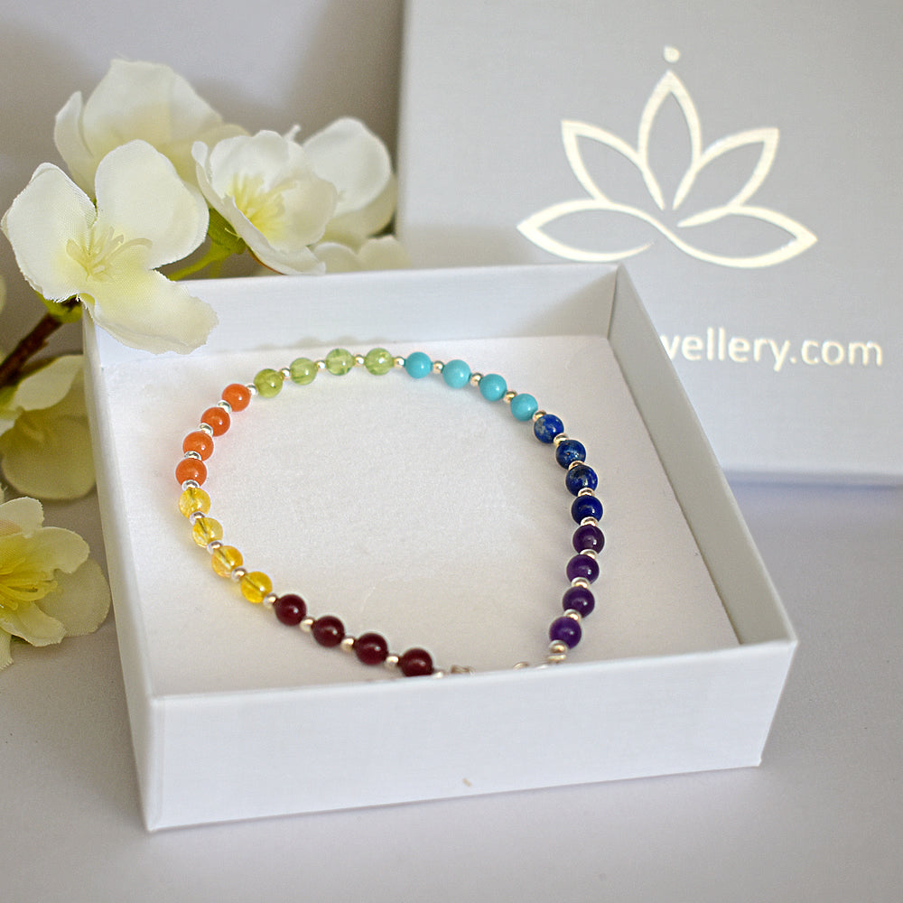 Jaelyn rainbow coloured gemstone & silver bead bracelet