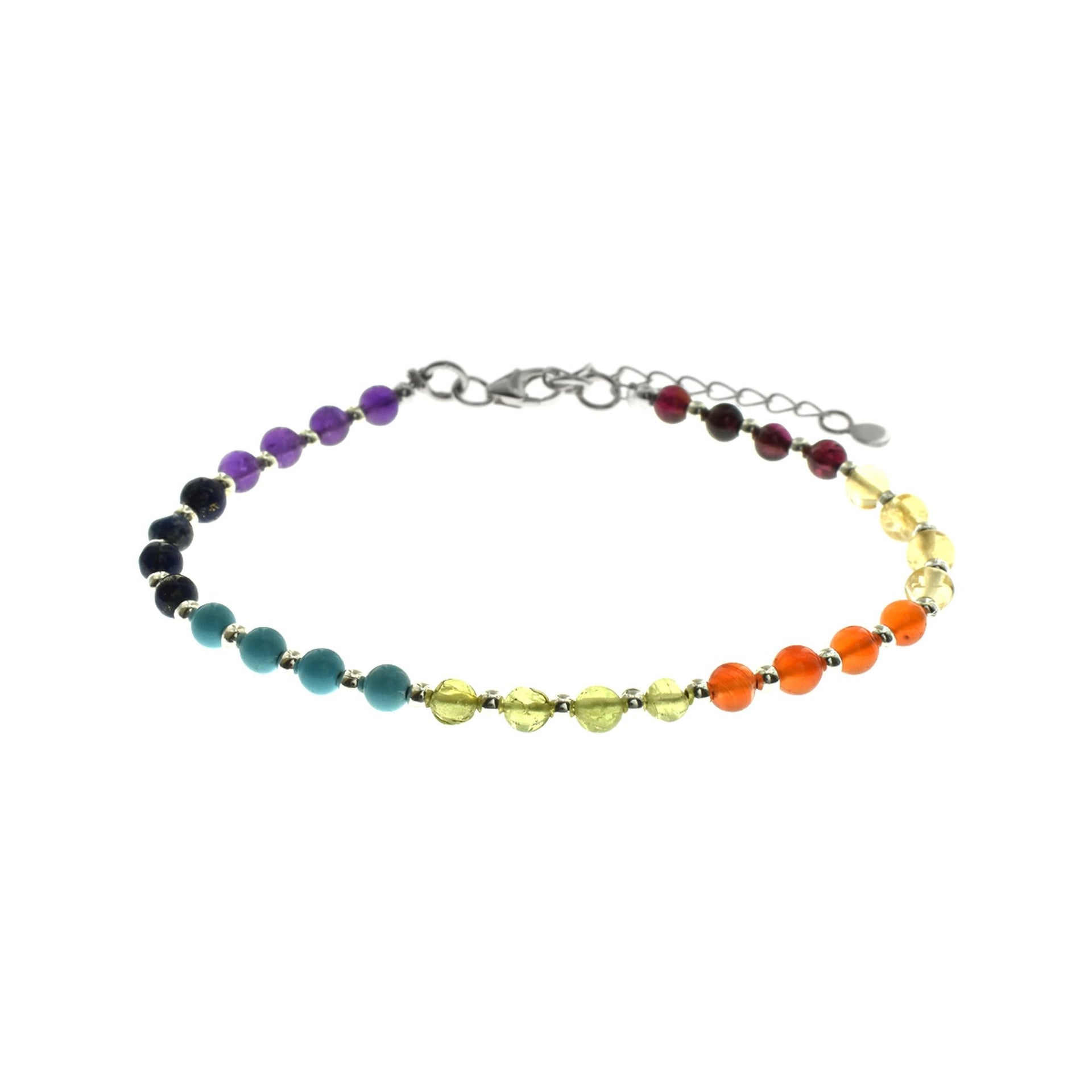Jaelyn rainbow coloured gemstone & silver bead bracelet