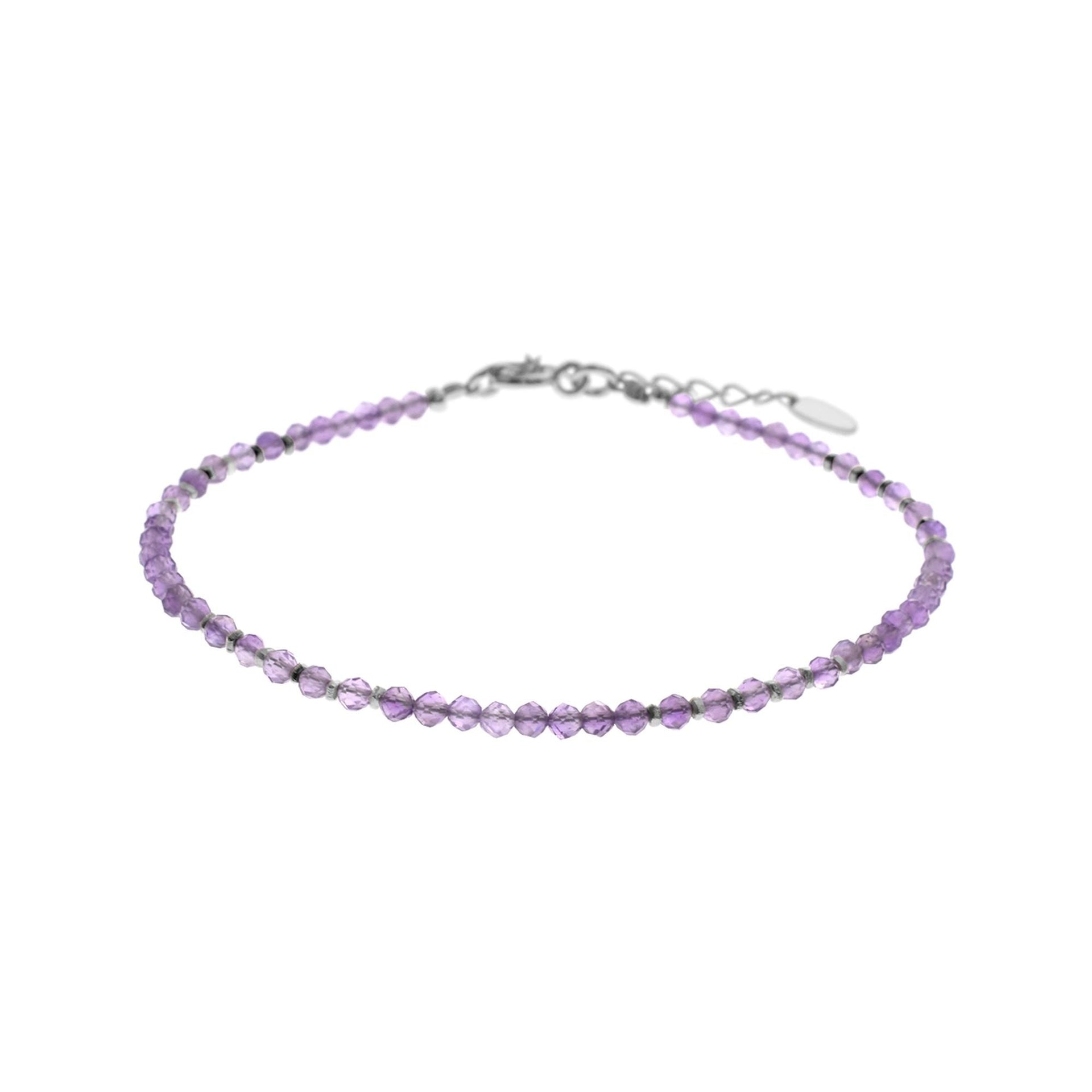 Sophia fine beaded amethyst & silver clasped bracelet