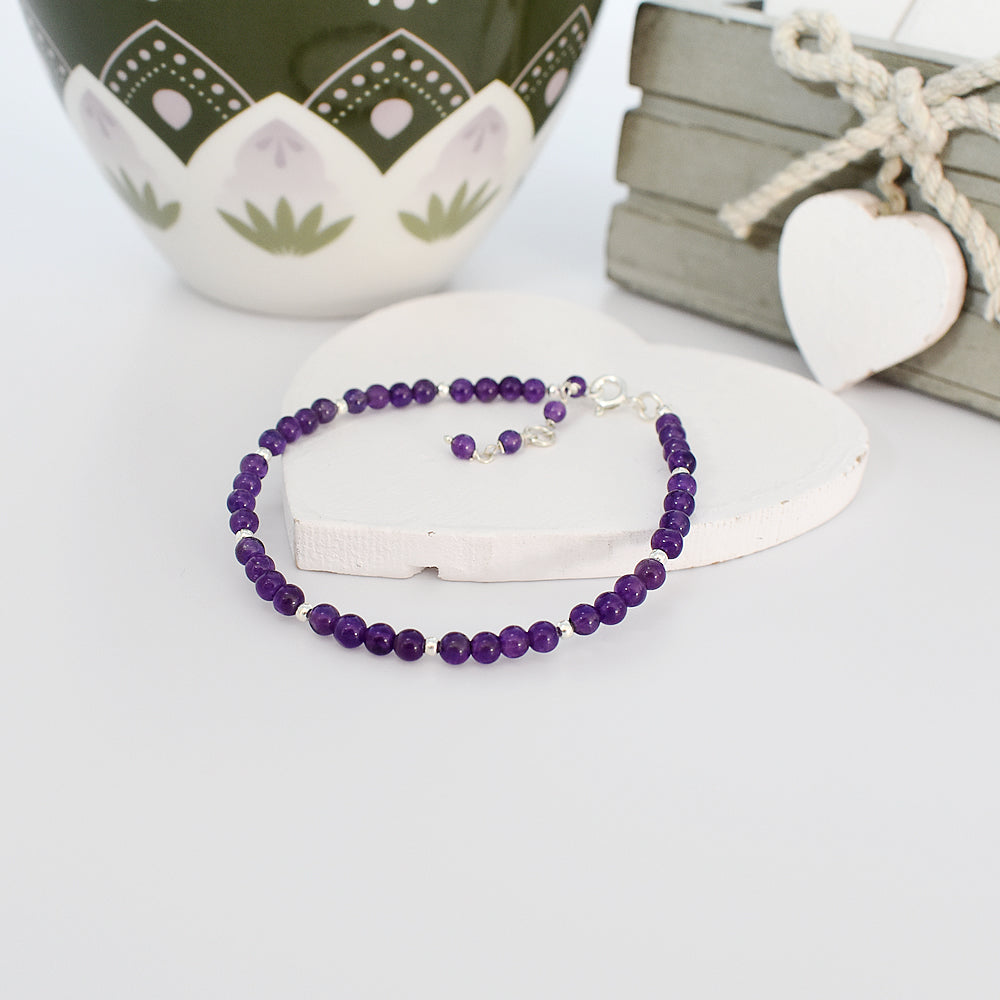 Jaelyn cluster amethyst & silver bead bracelet