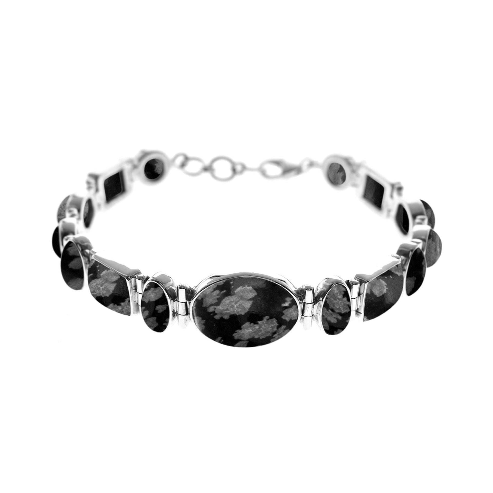 Heavy snowflake obsidian multi-stone bracelet