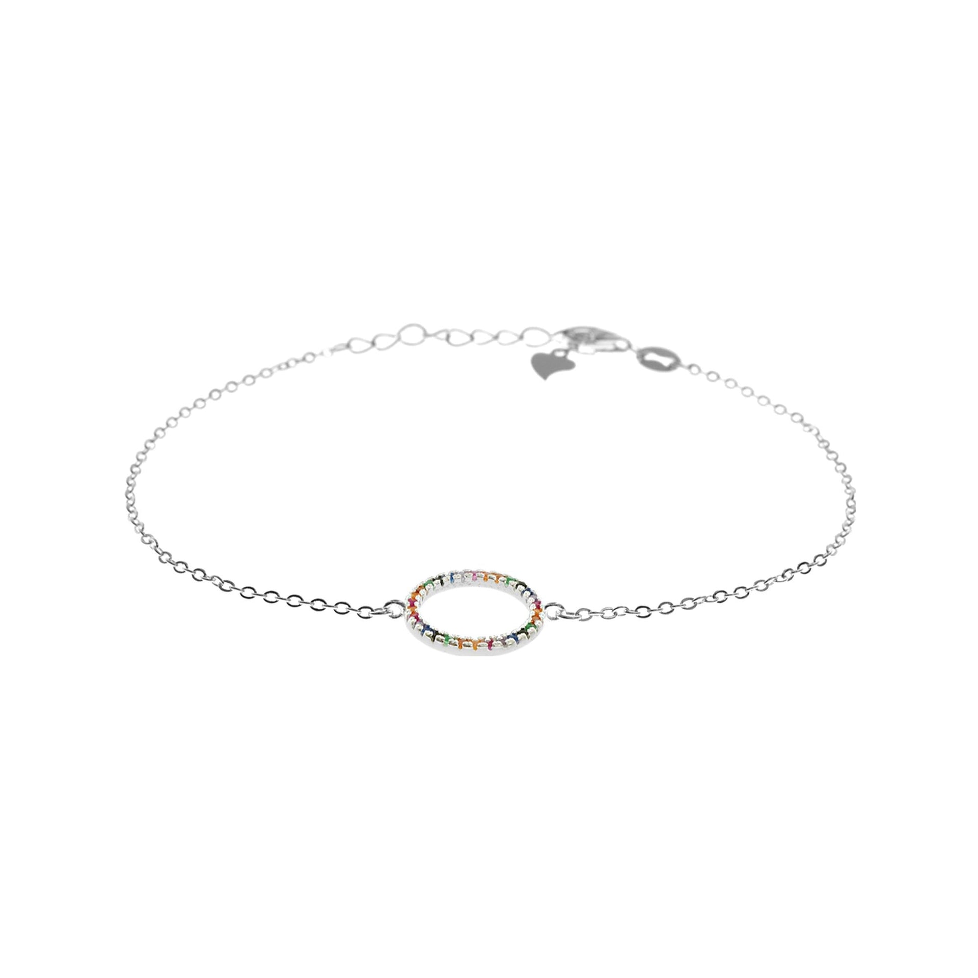 Callista rainbow CZ and silver circle bracelet