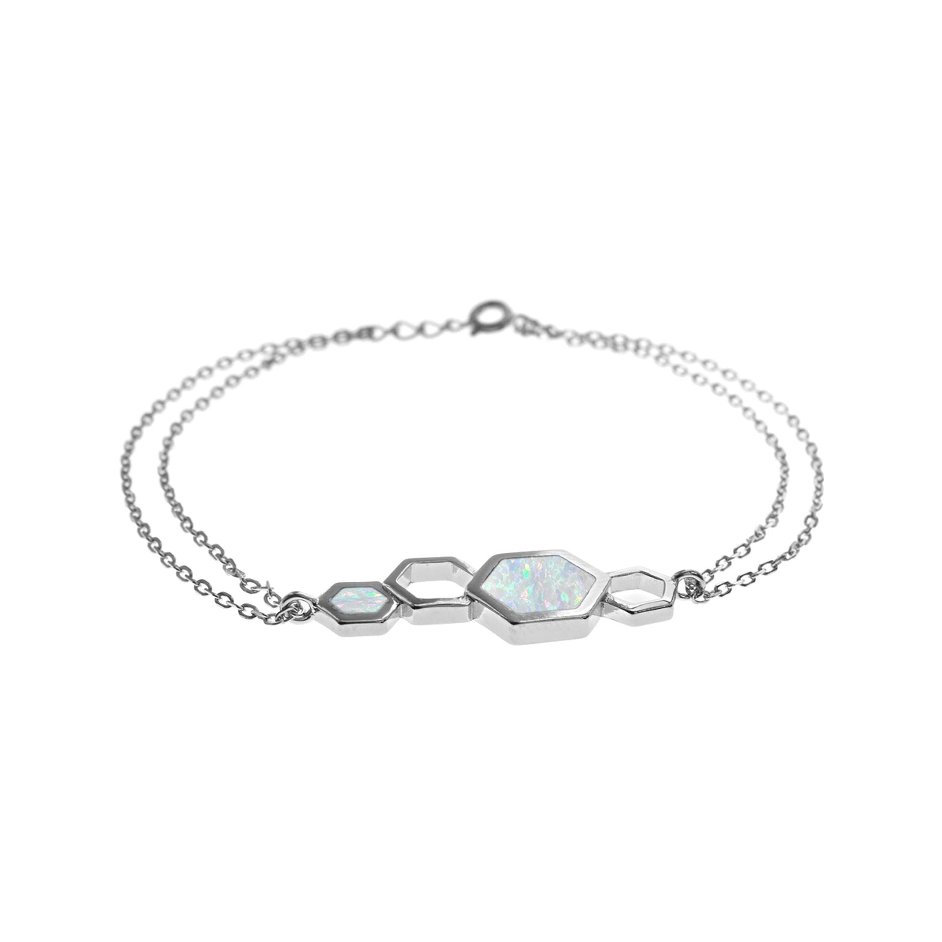 Celeste staggered hexagon white blue opalique bracelet