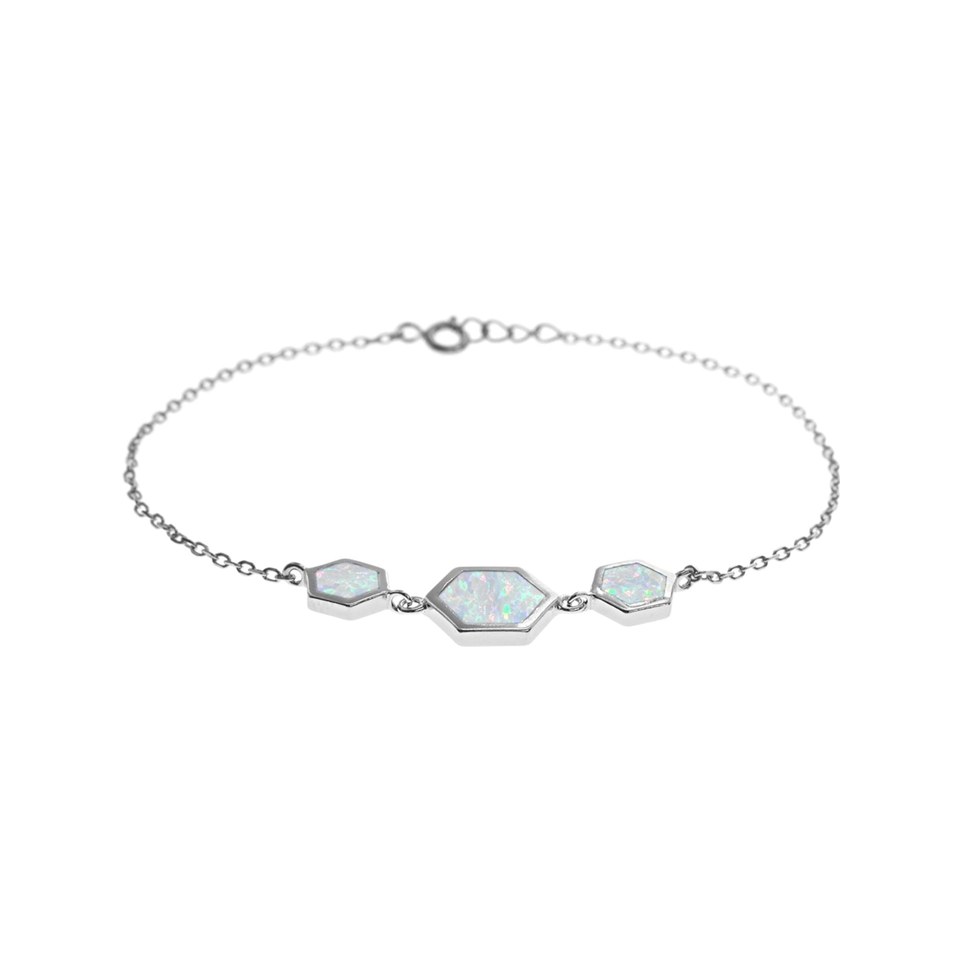 Diana triple hexagon white opalique chain bracelet