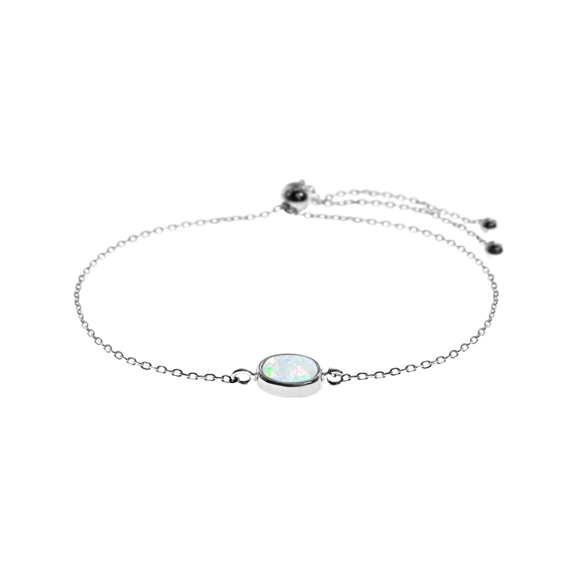 Angelica single white opalique & silver slider bracelet