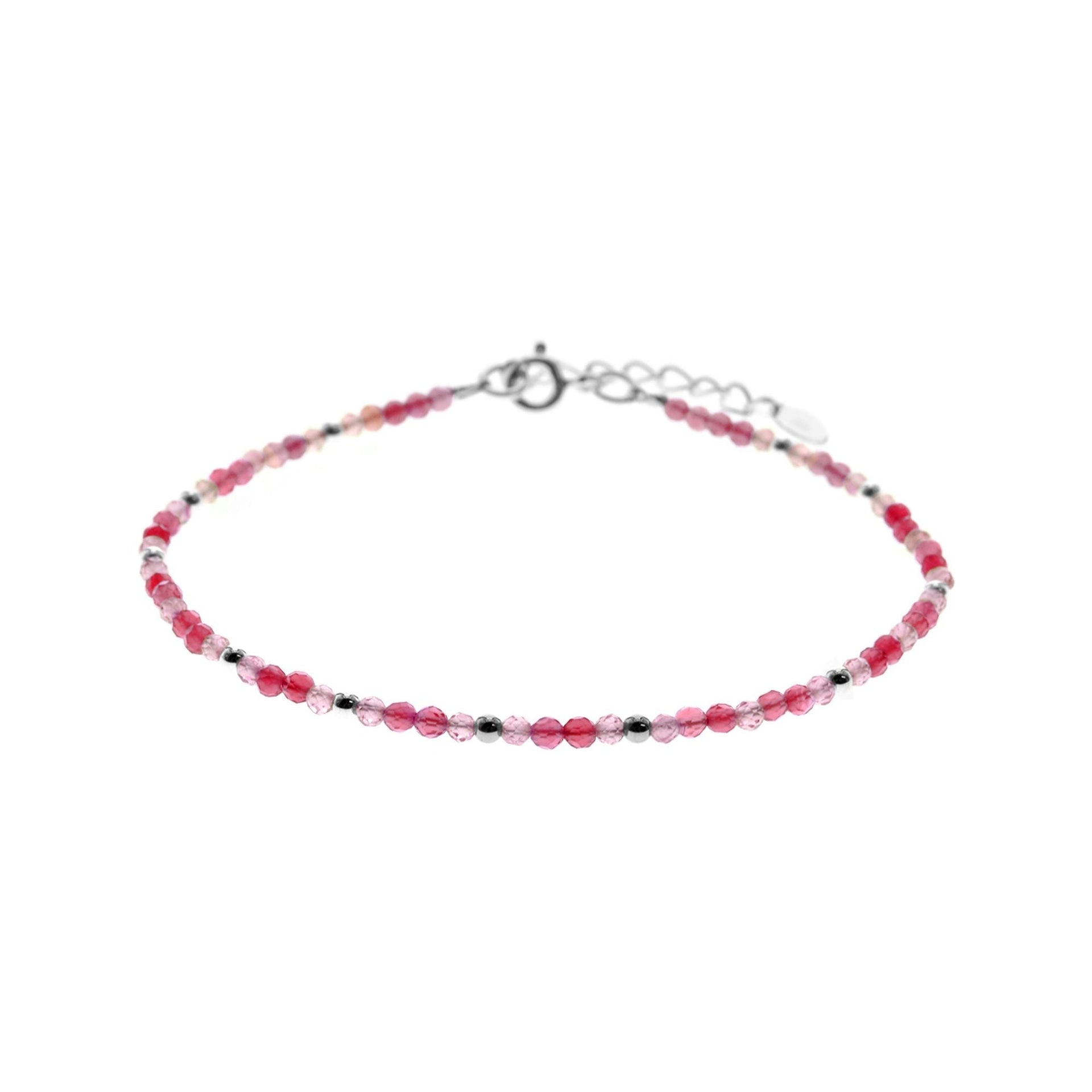 Avianna pink tourmaline & rose quartz silver bead bracelet