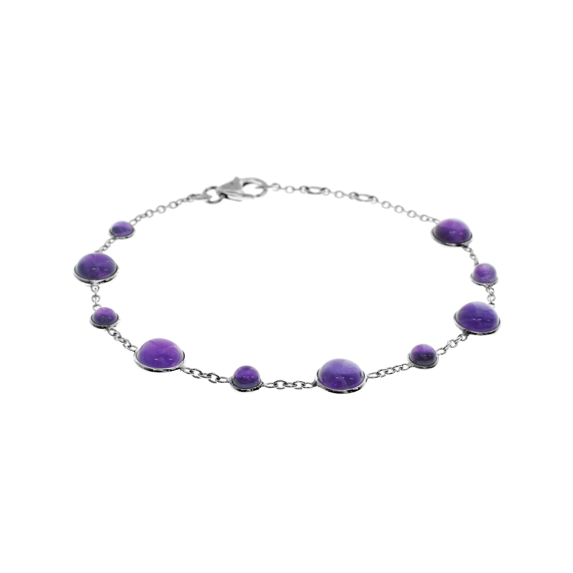 Bridget round amethyst chain link silver bracelet