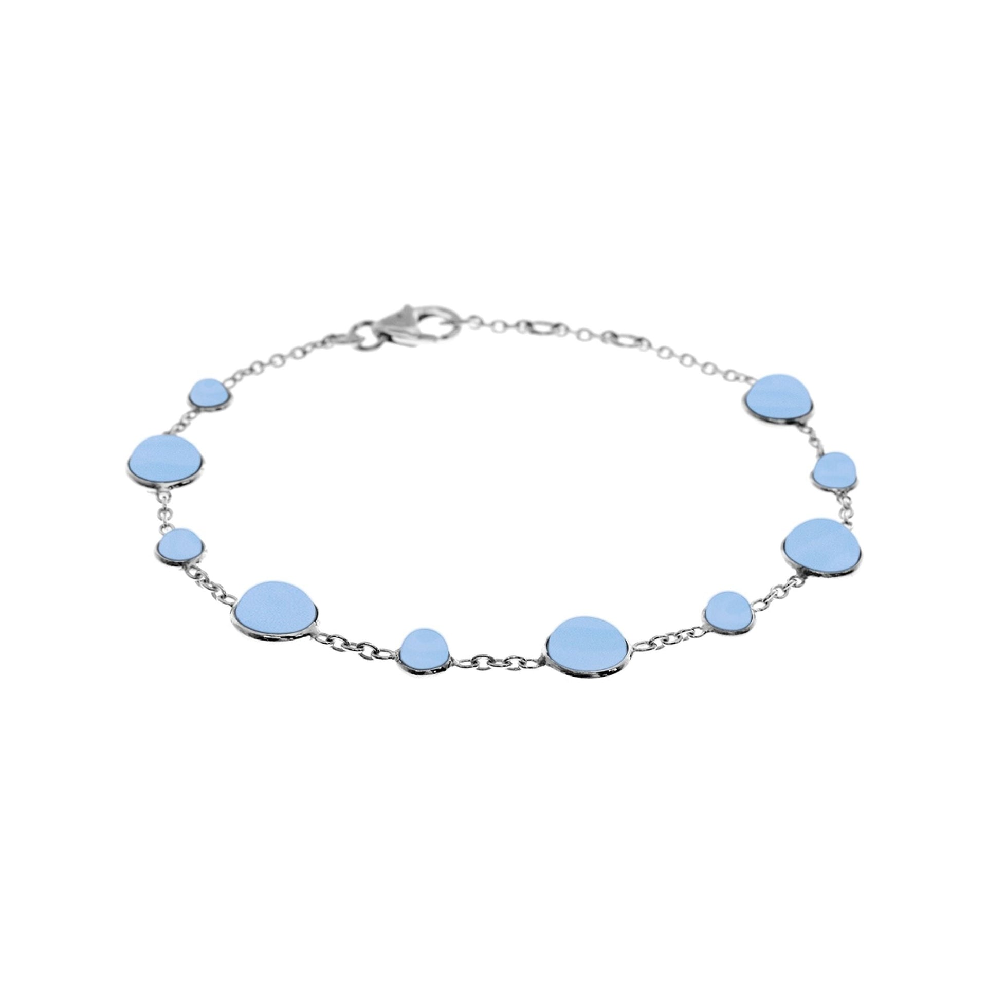 Bridget round blue chalcedony chain link silver bracelet