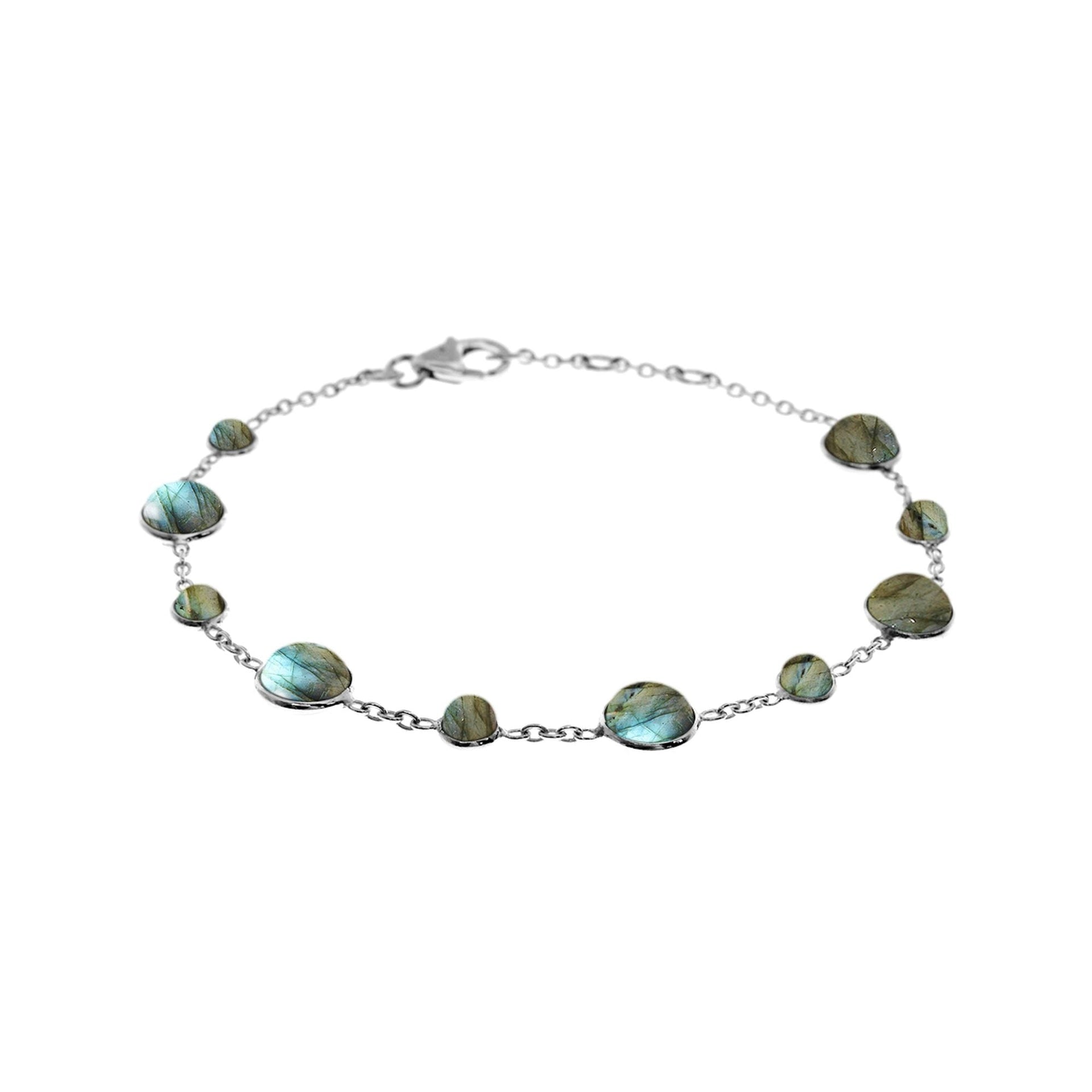 Bridget round labradorite chain link silver bracelet