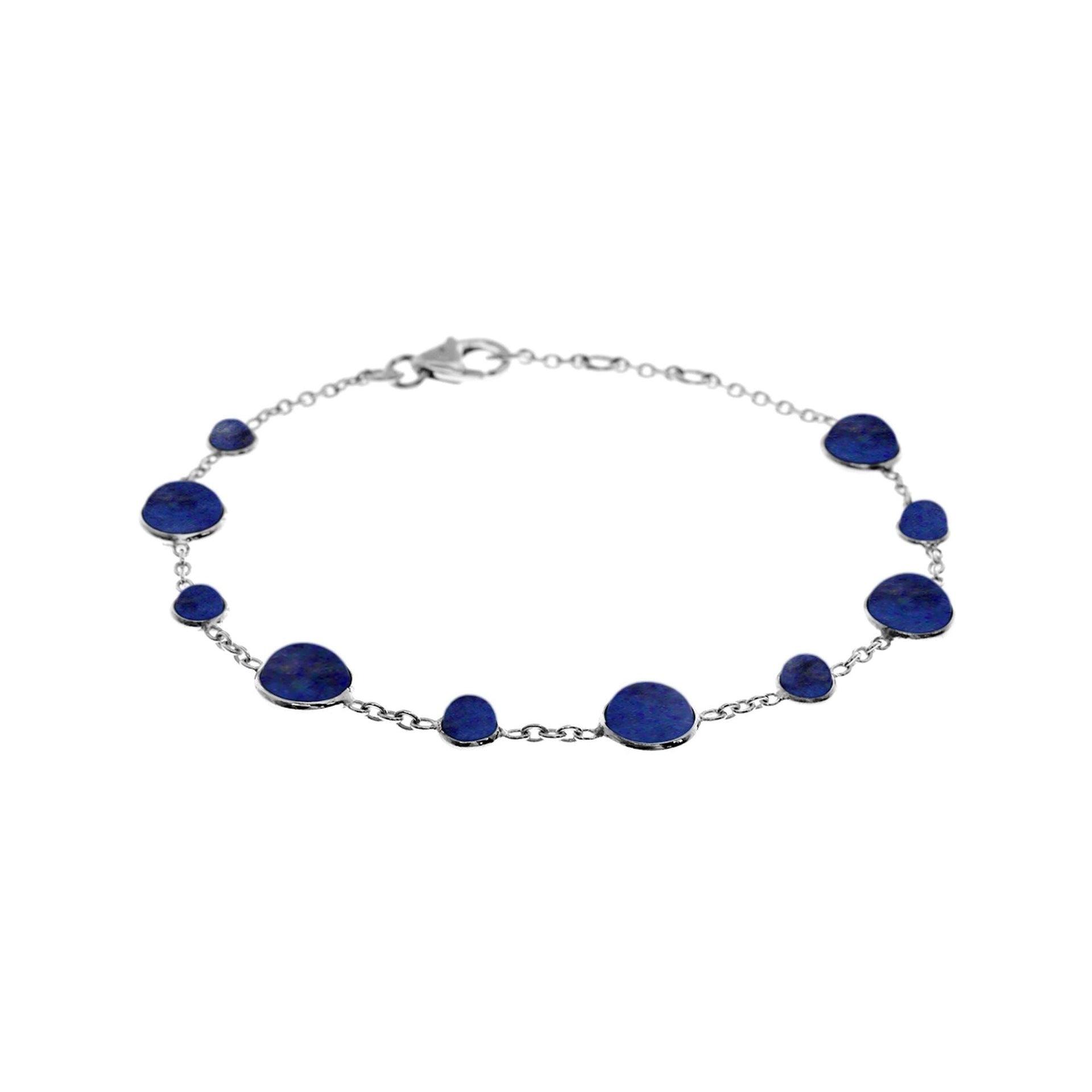 Bridget round lapis chain link silver bracelet