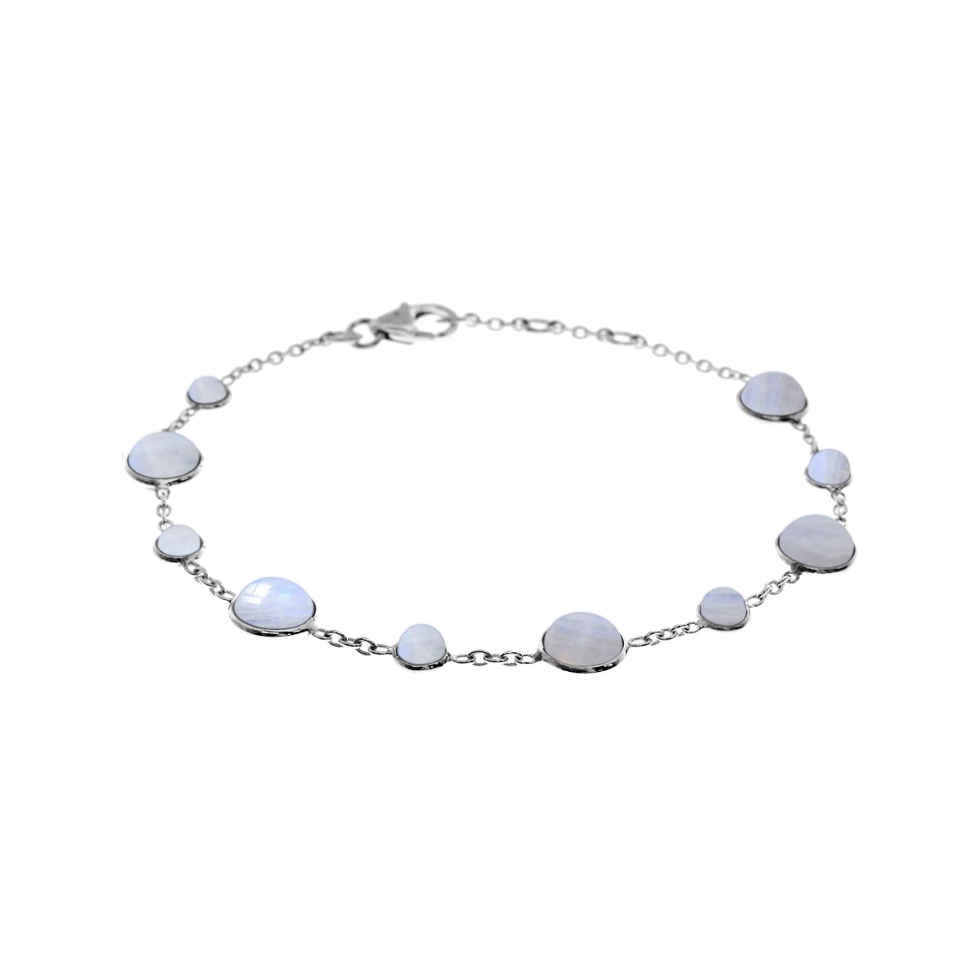 Bridget round rainbow moonstone chain link silver bracelet