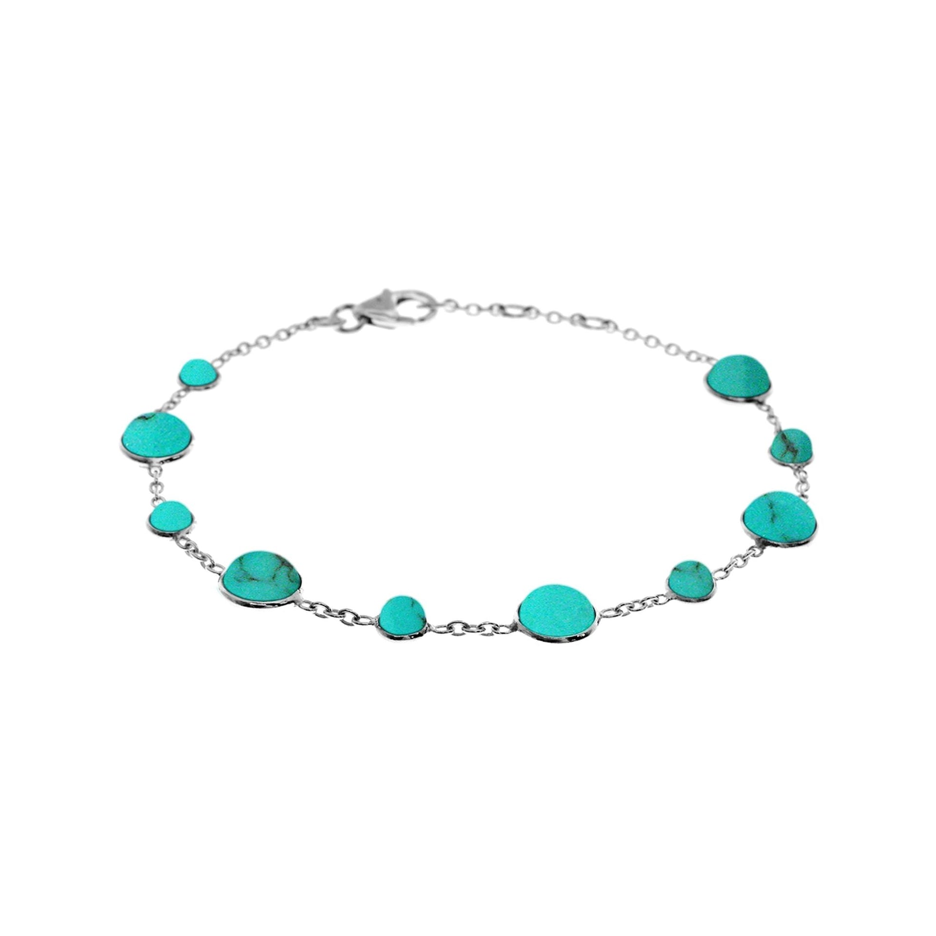 Bridget round turquoise chain link silver bracelet