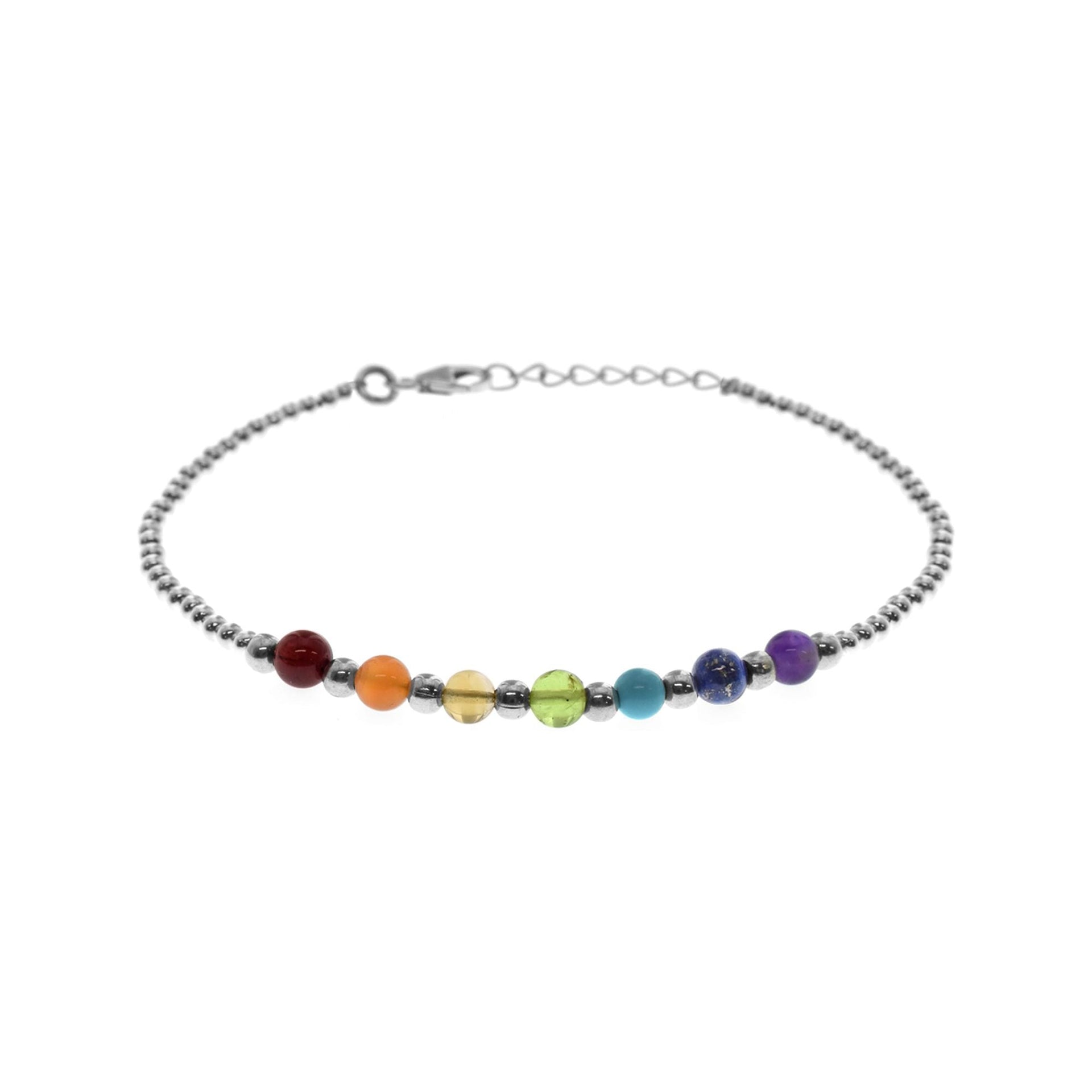Jaelyn multi-coloured gemstone bead & silver bracelet