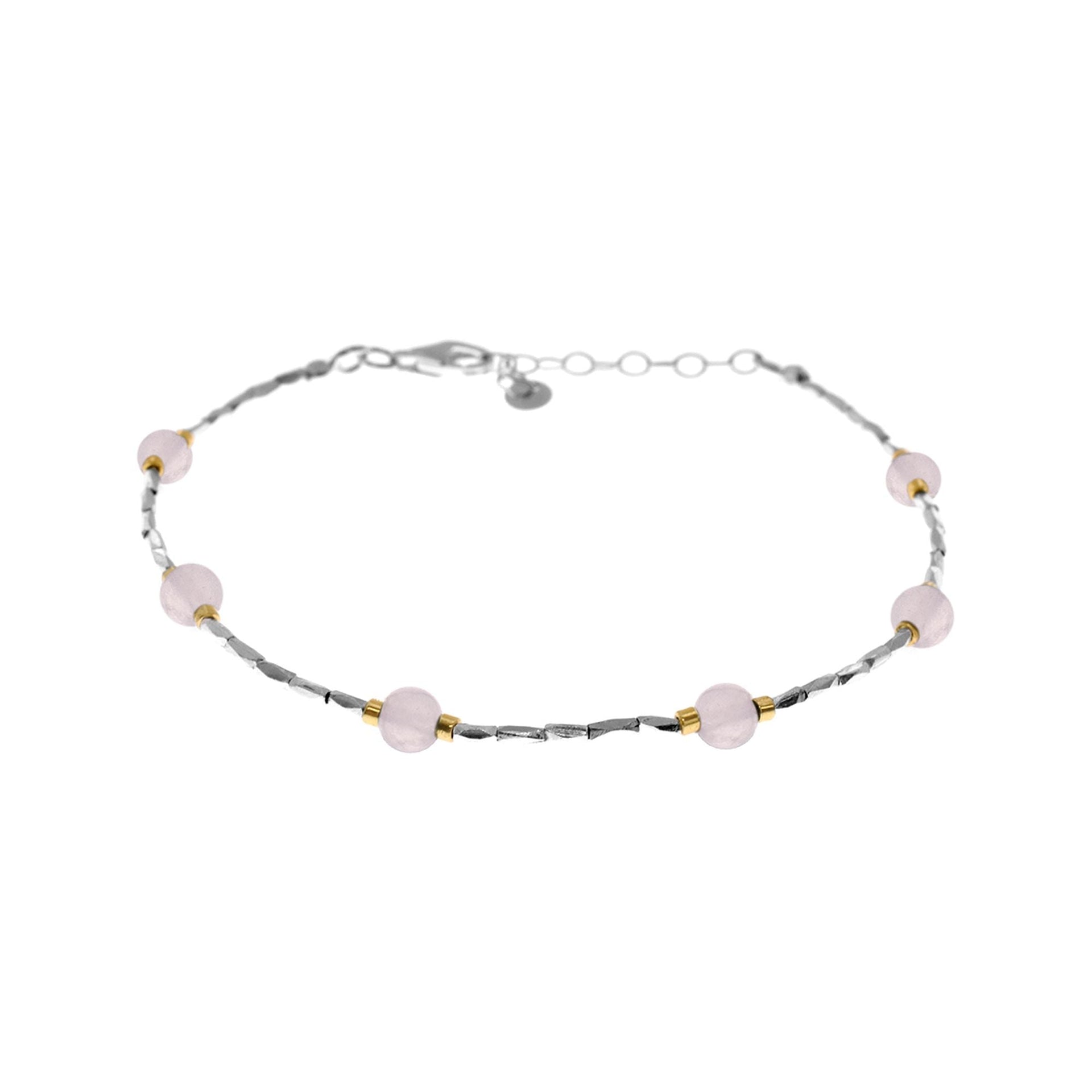 Jaelyn rose quartz bead bracelet with gold accents
