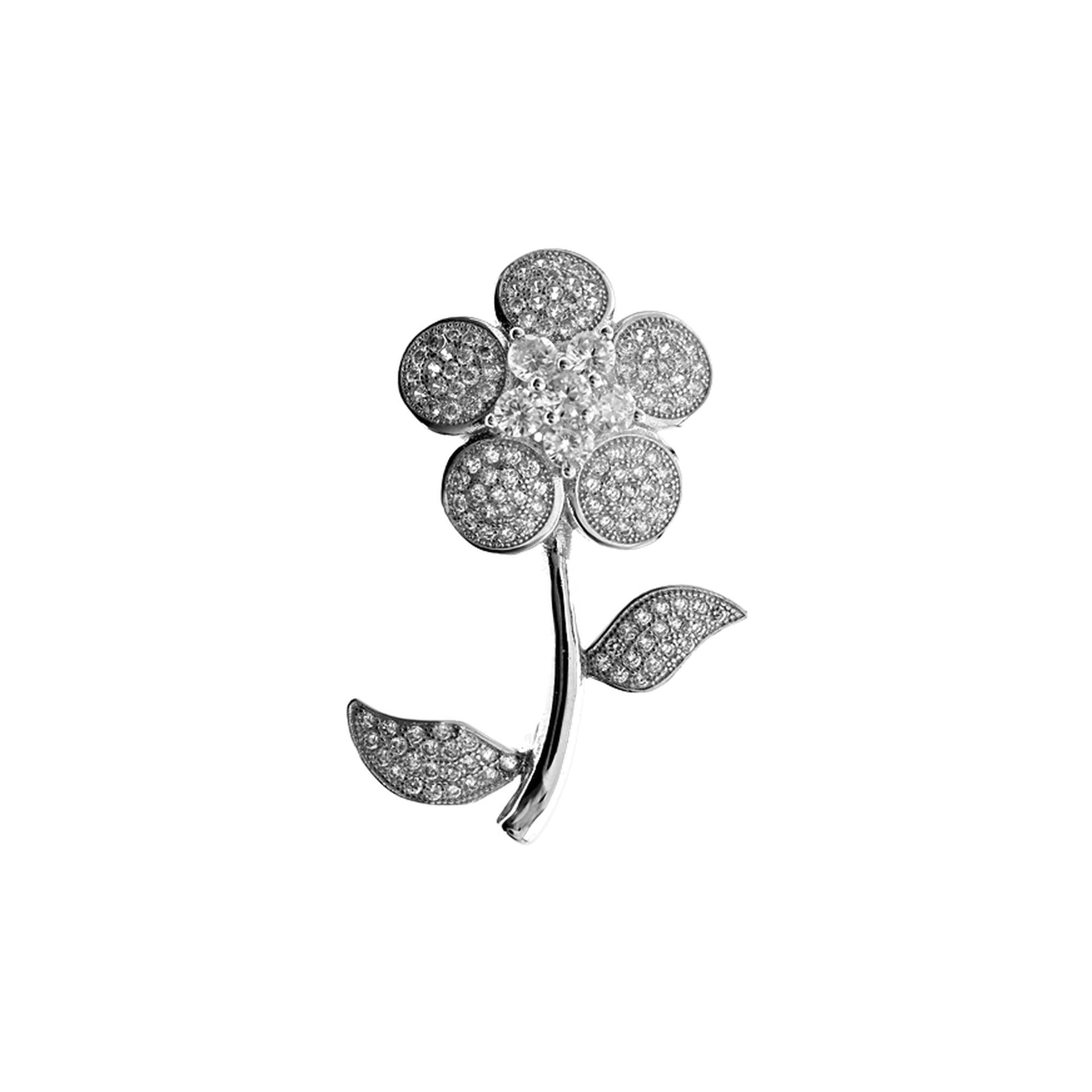 Decorative CZ encrusted flower sprig brooch