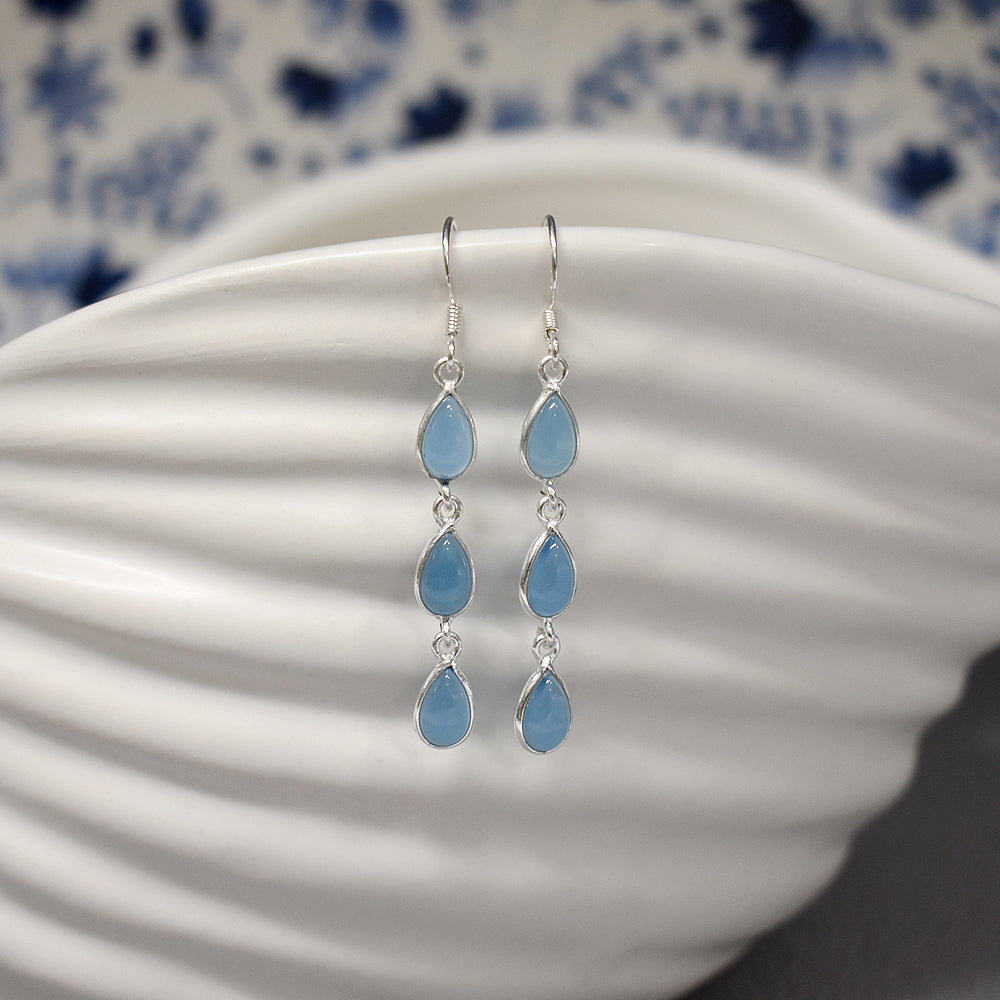 Bridget triple teardrop blue chalcedony earrings